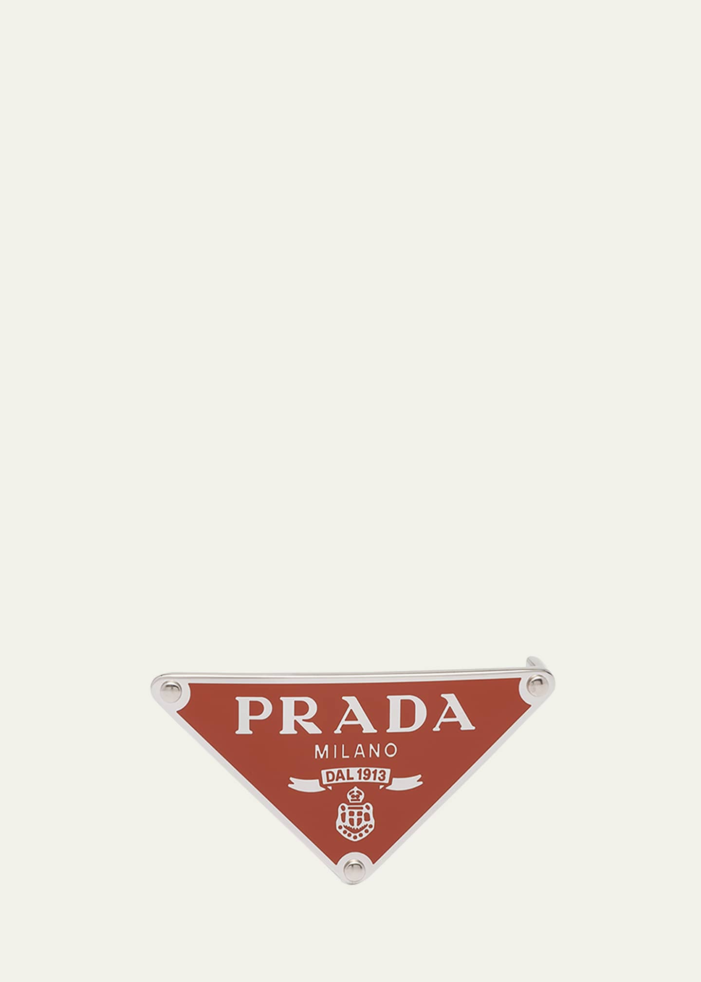 Prada Men's Triangle Logo Metal Belt Buckle, Papaya, Men's, Belts Leather Belts
