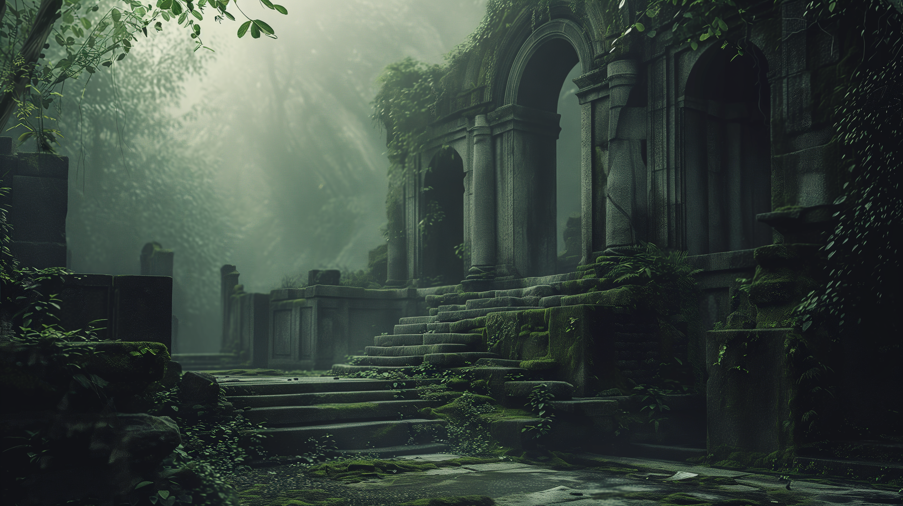 Enchanted Forest Ruins HD Wallpaper