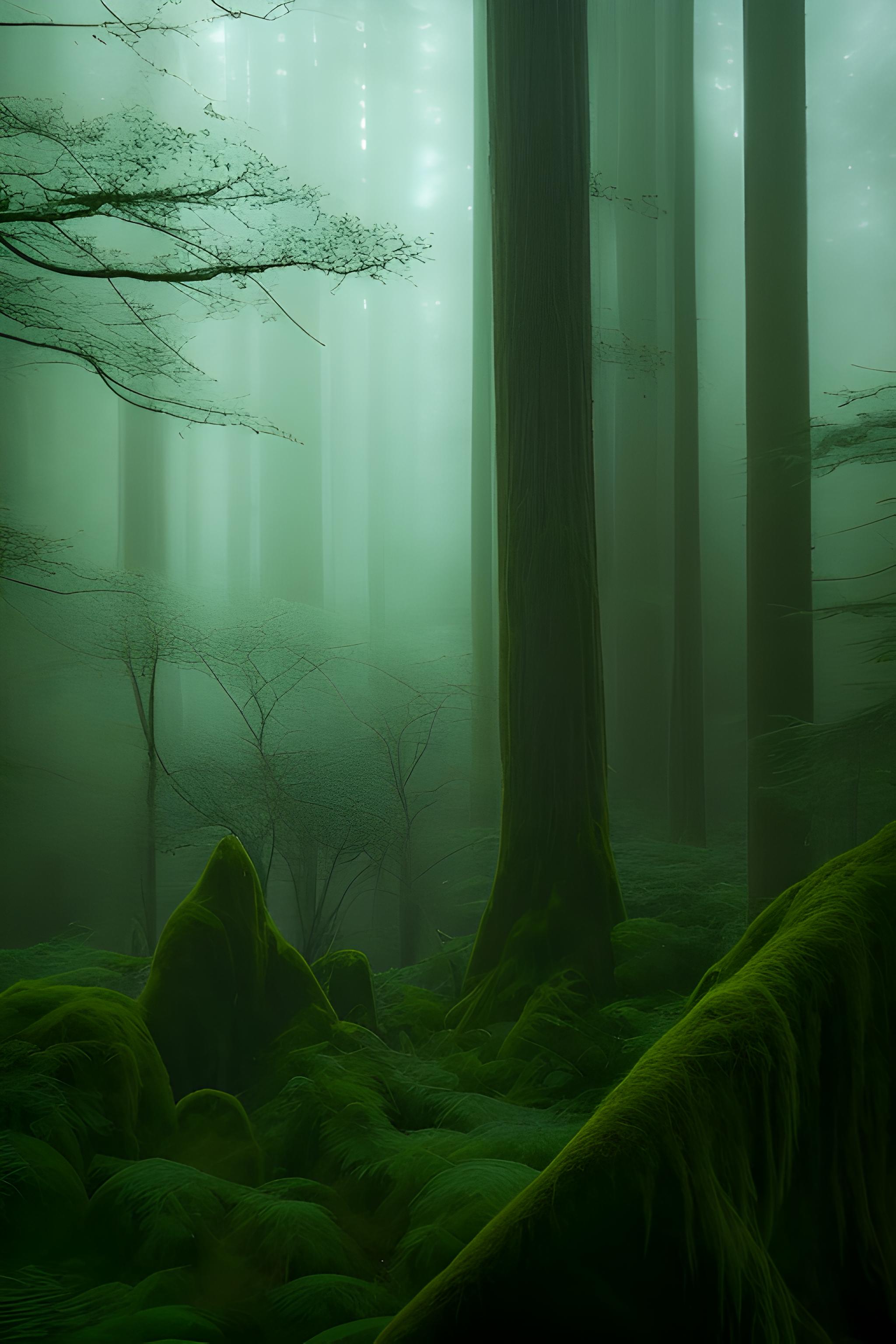 imagine prompt: A serene, misty forest