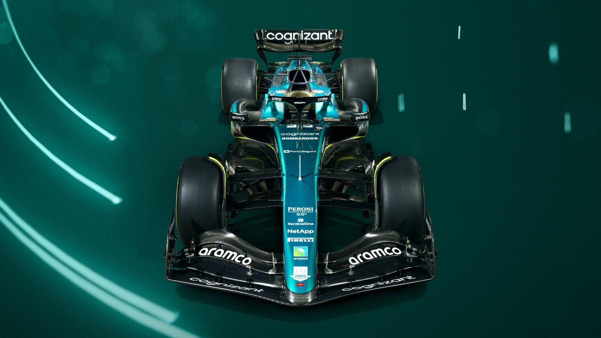 Wallpaper car, Aston Martin, Formula 1, race cars, Minimalism, simple background, British Racing Green, front angle view for mobile and desktop, section aston martin, resolution 1920x1080