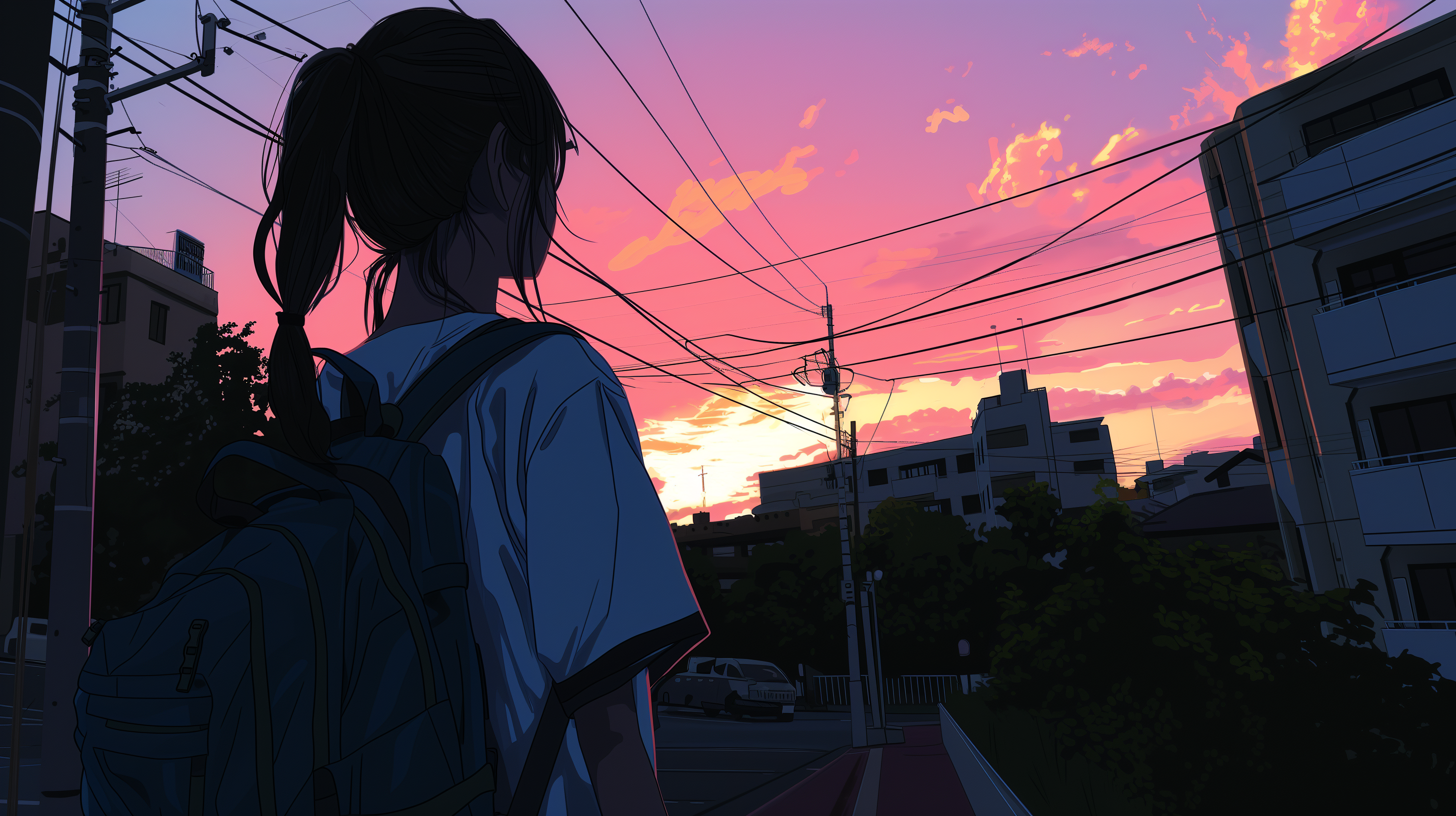 Lofi Sunset Anime Style HD Wallpaper