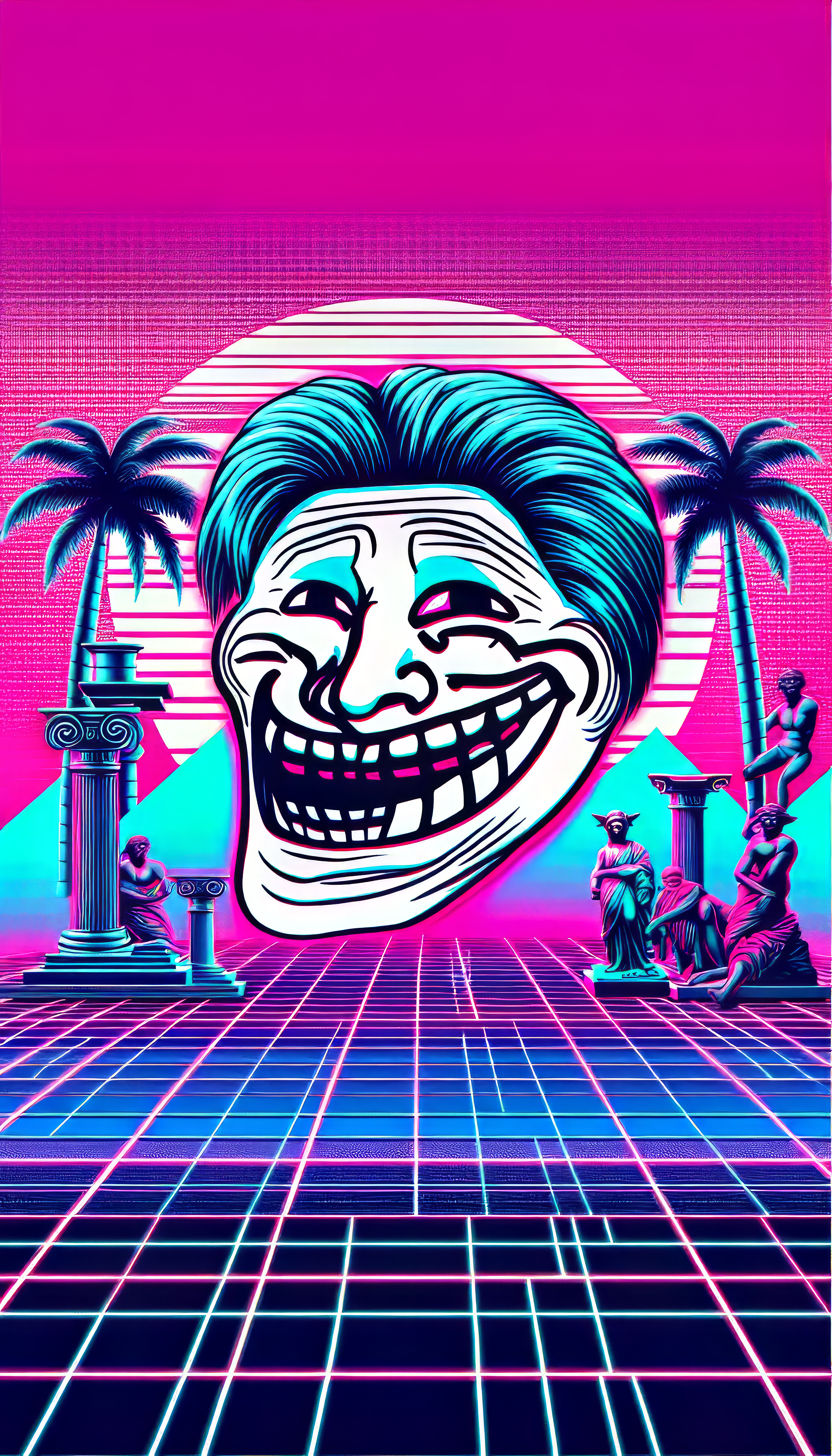 Retro Synthwave Troll Face Wallpaper