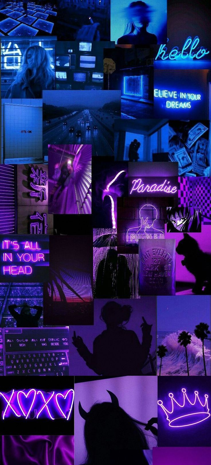 Purple Neon Collage Phone Wallpaper