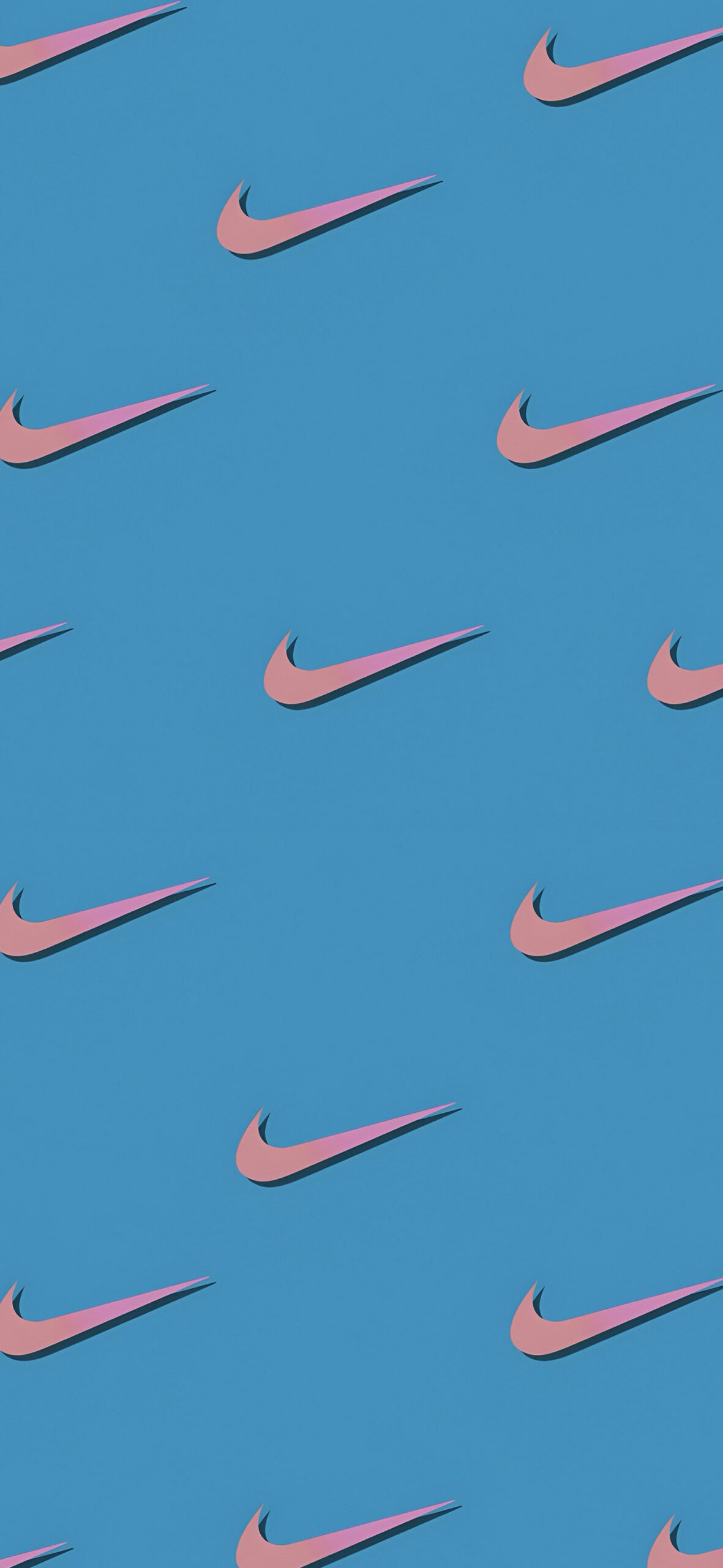 Pink Nike Logo on Blue Background