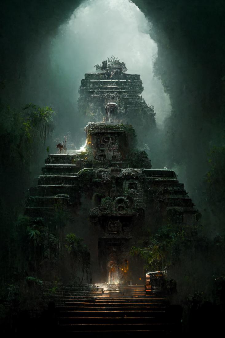 Ancient Aztec Temple on Midjourney, r