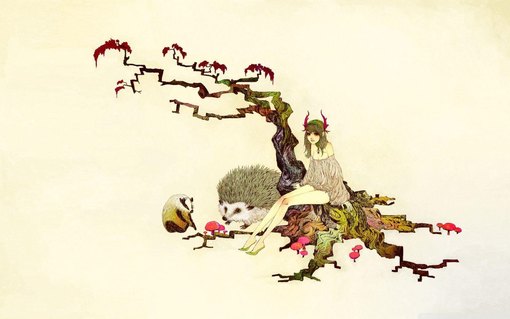 Japanese Maple Tree Illustration HD desktop wallpaper, High