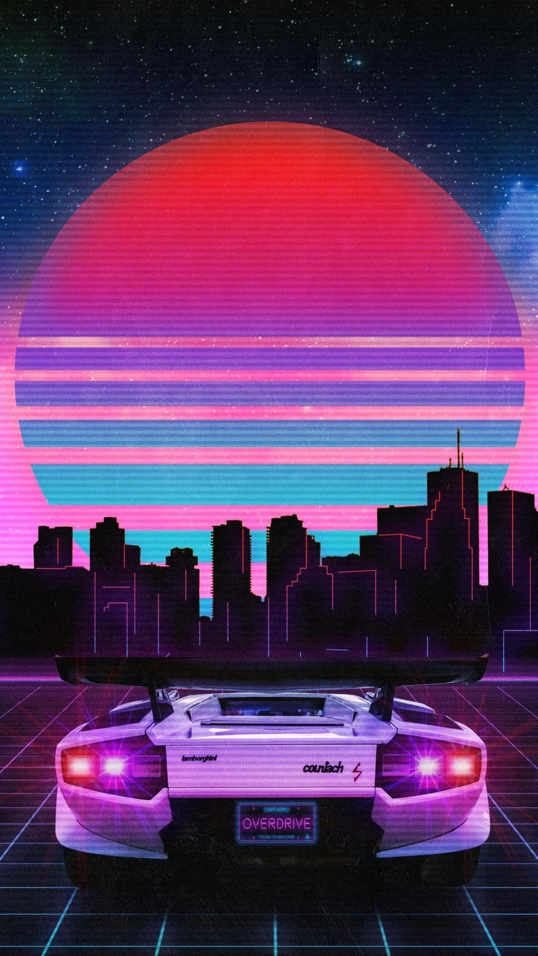 Car In The City With A Neon Sky
