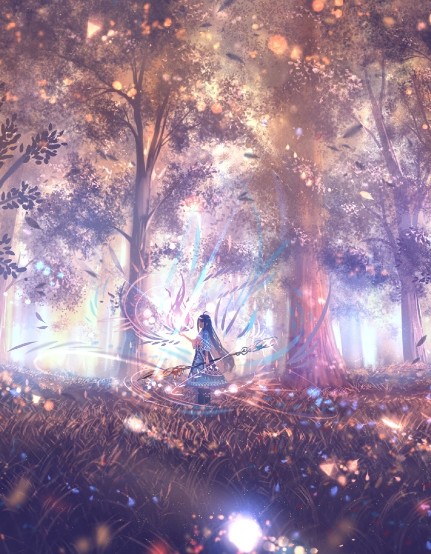 wallpaper 840x1336 forest, anime girl