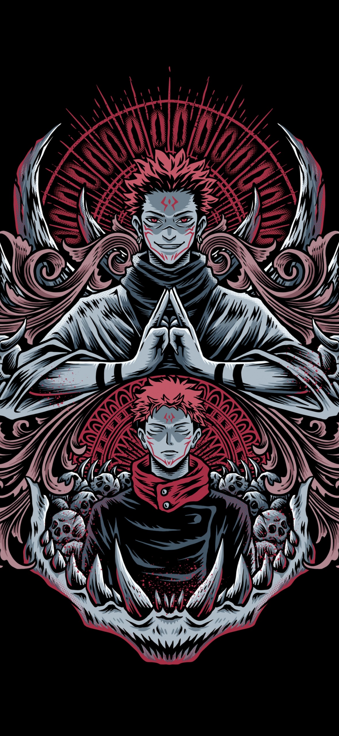 Itadori Yuuji and Sukuna Black Background 5K wallpaper