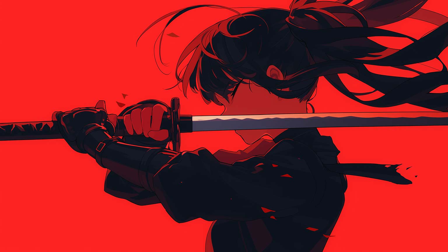 Anime Girl with Sword Red Desktop Wallpaper 4K Wallpaper