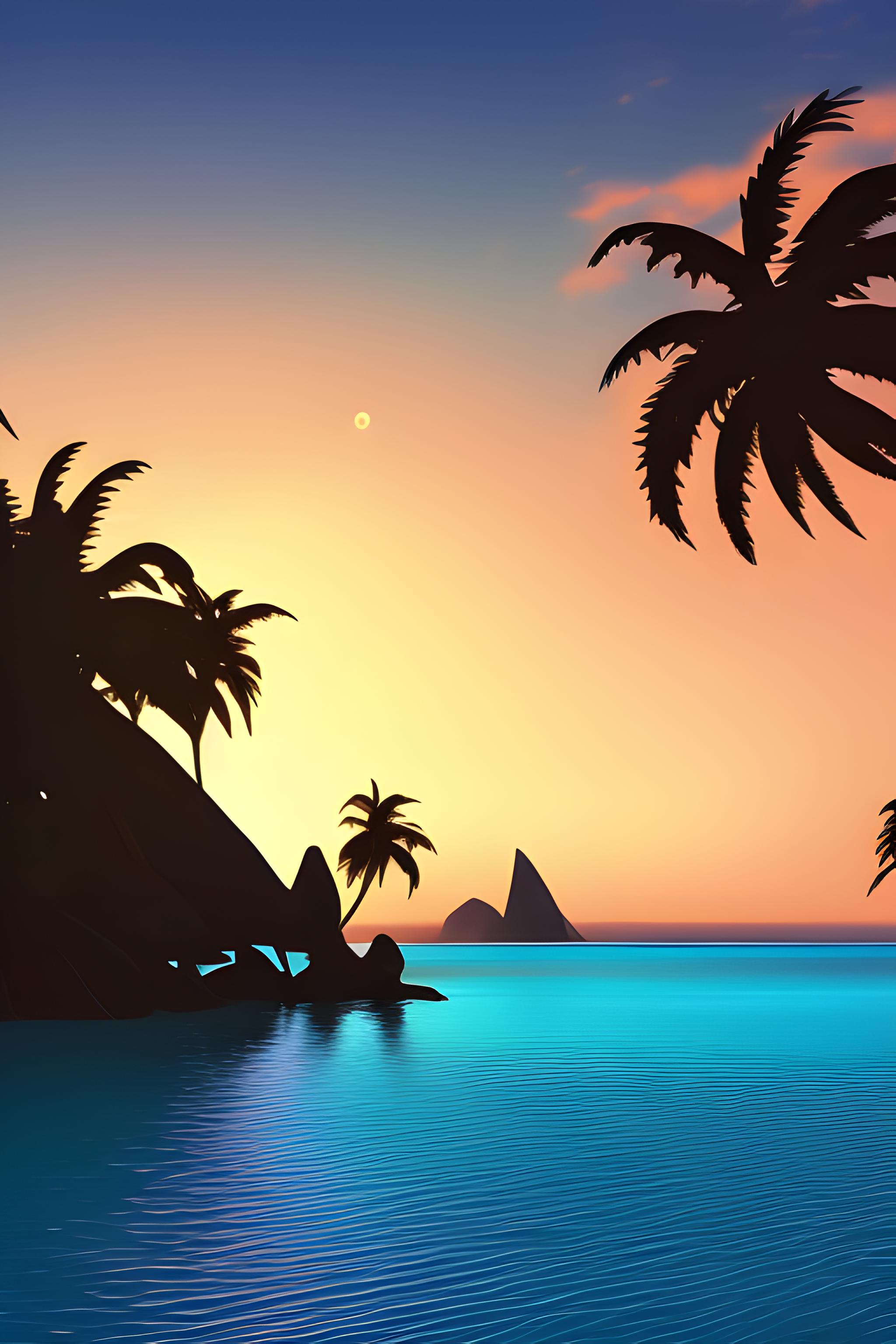 Epic background, beach with palm trees