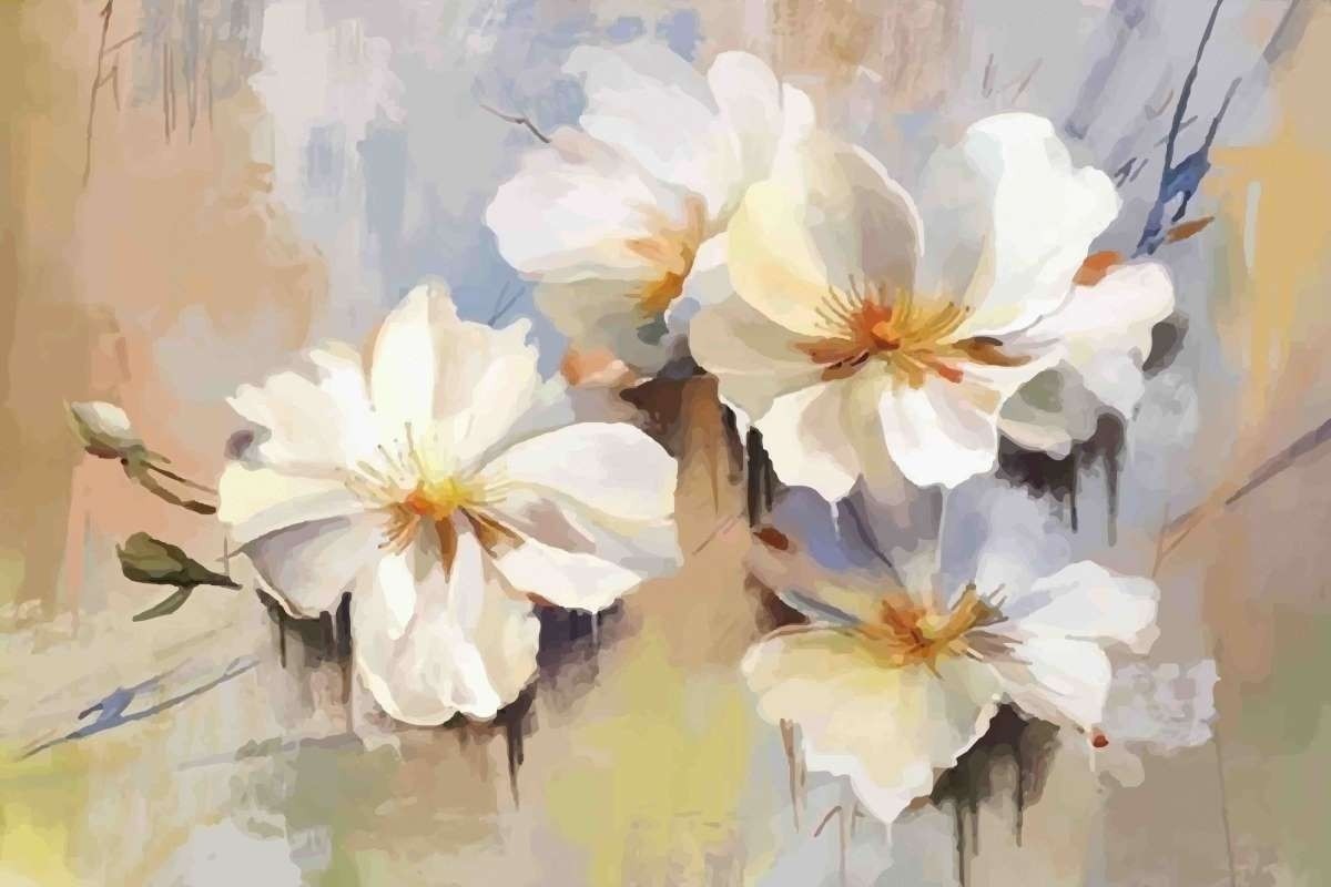 Oil Painting White Floral Wallpaper Mural