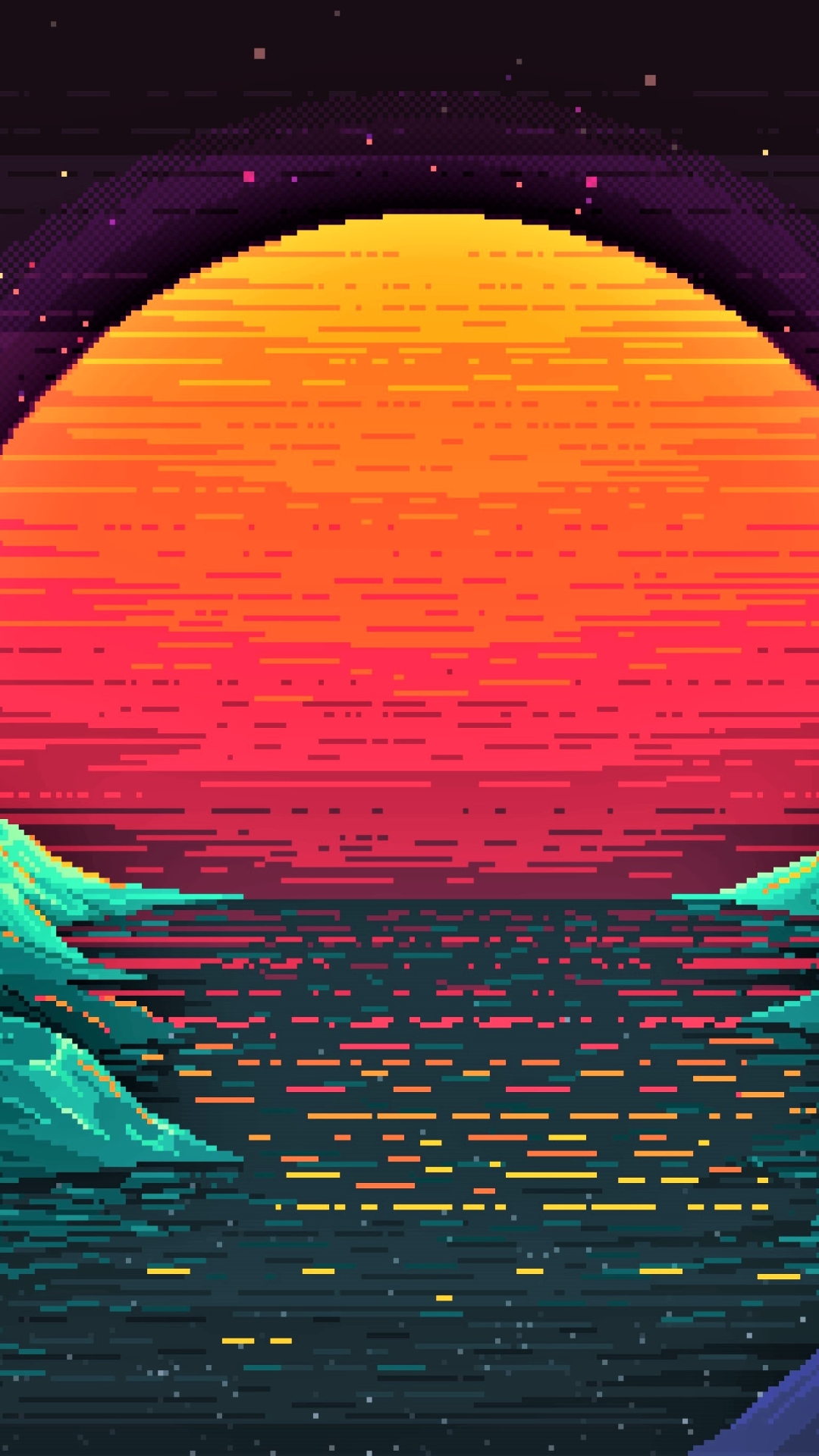 Sun, Artistic, Pixel Art, Retro Wave