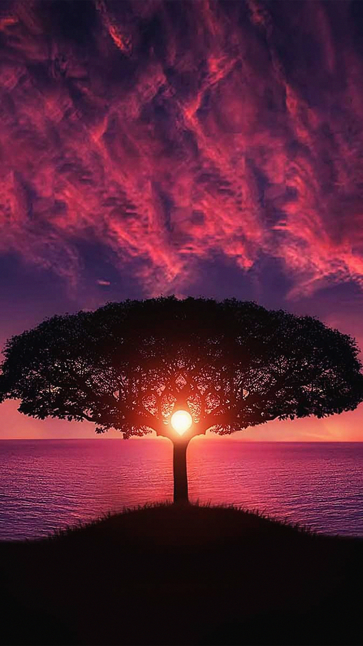 Sea Tree Purple Sky Nature Wallpaper