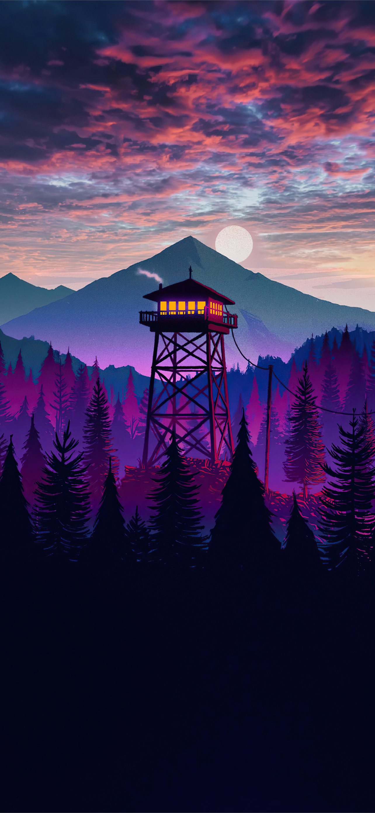firewatch landscape purple sky iPhone