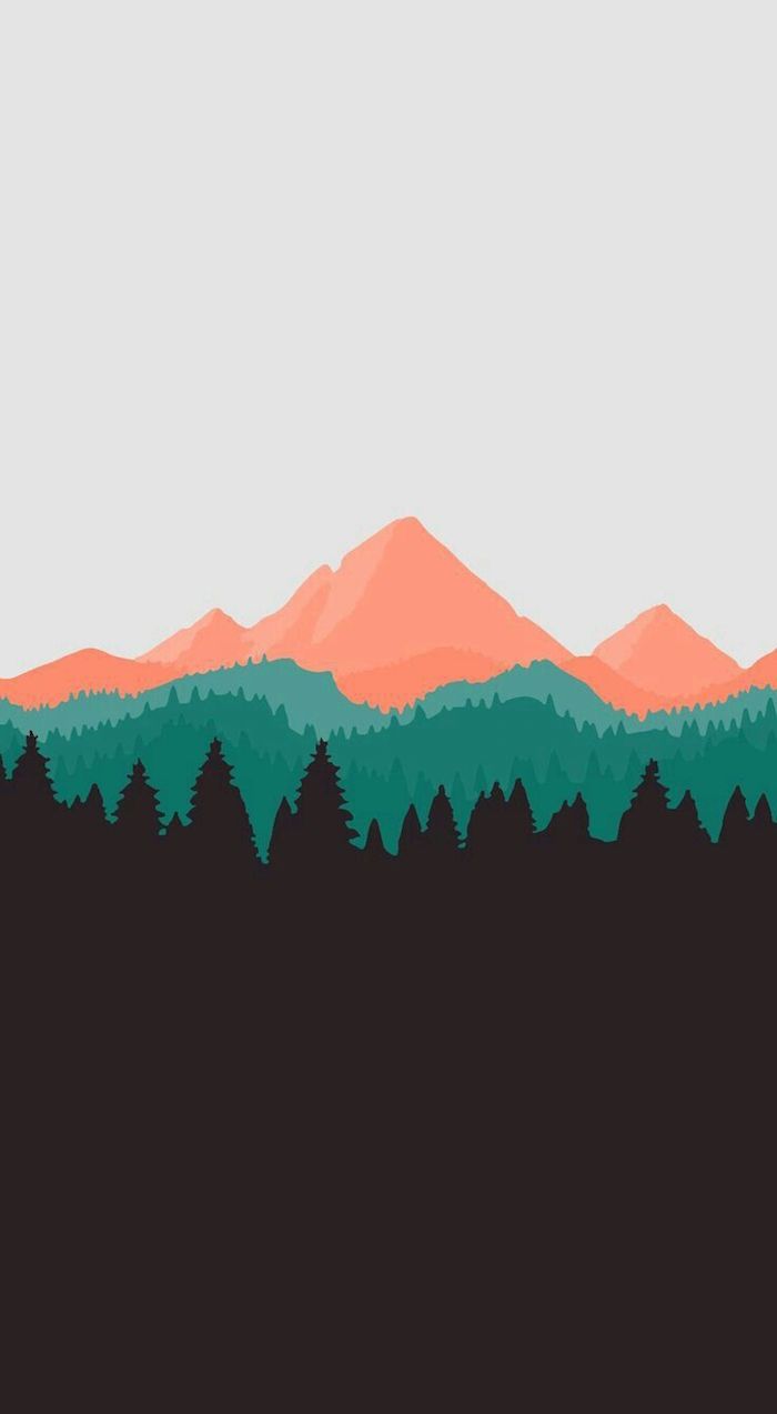 Drawing of a mountain range and forest