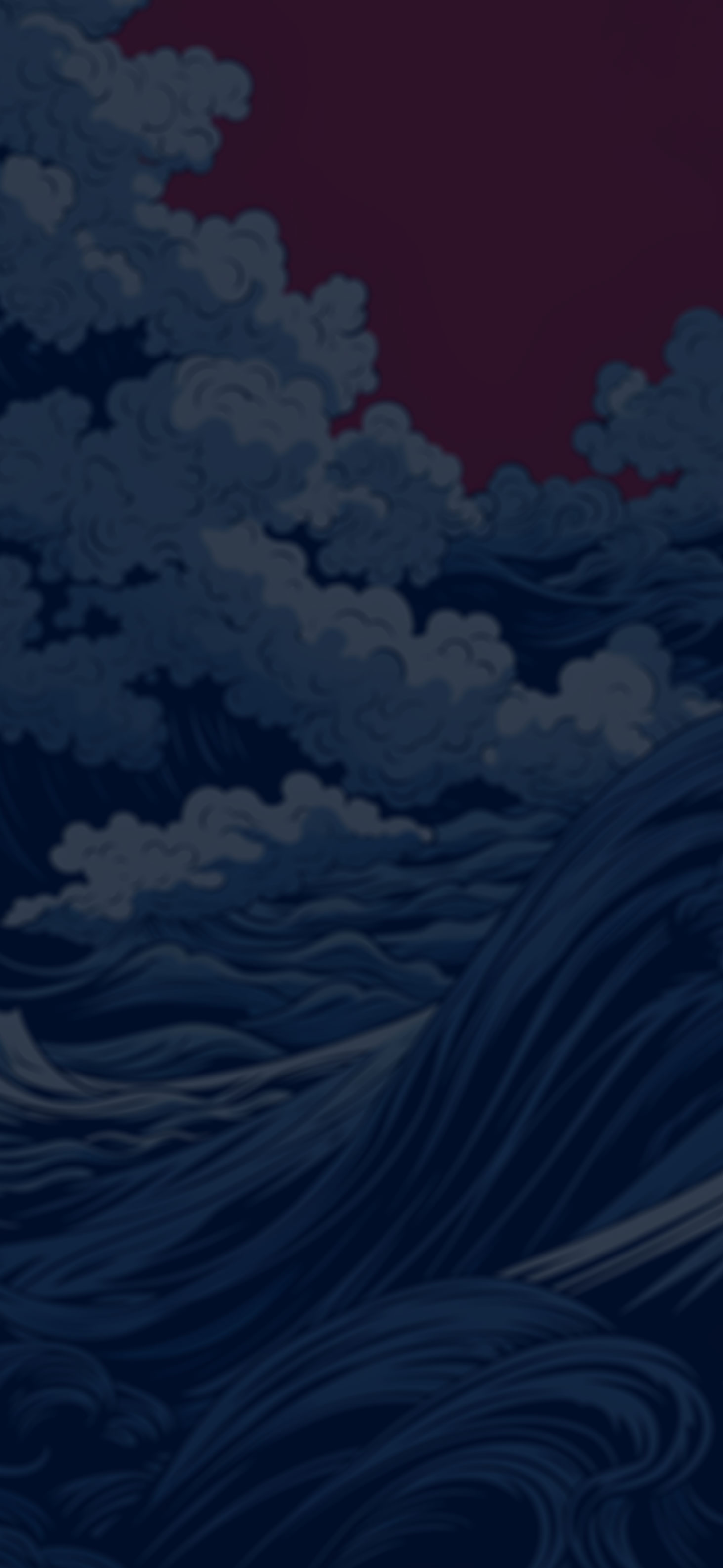Dynamic Blue Waves on Red Background