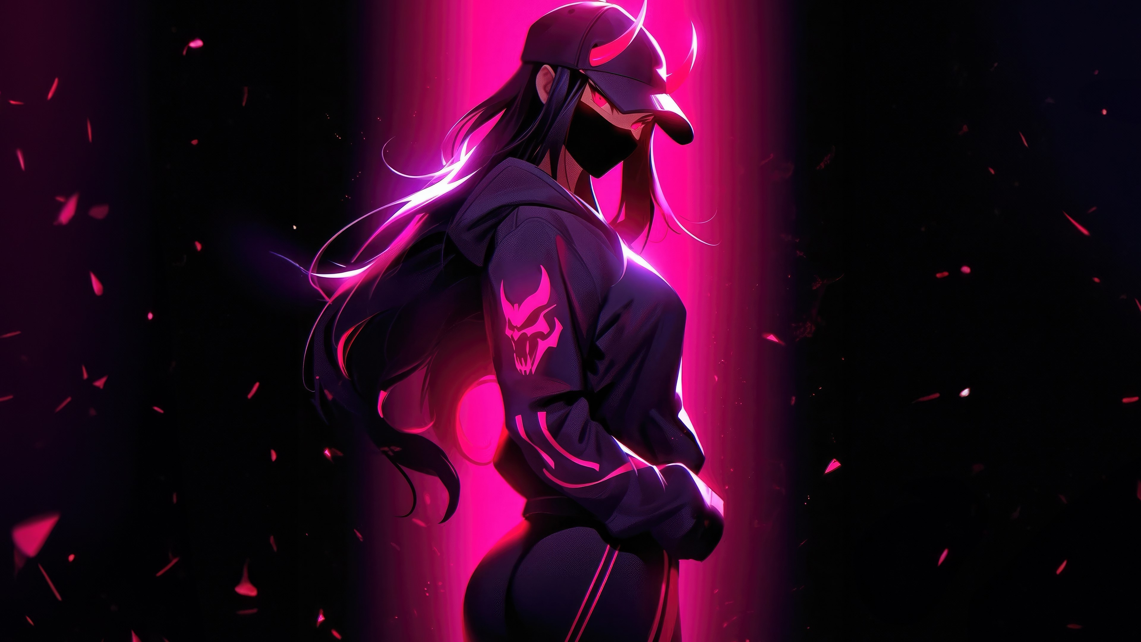 Mysterious Neon Anime Girl in the Shadows