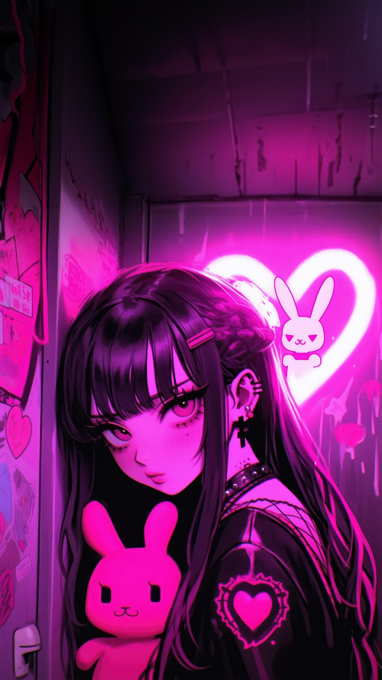 Kawaii Neon Anime Girl iPhone