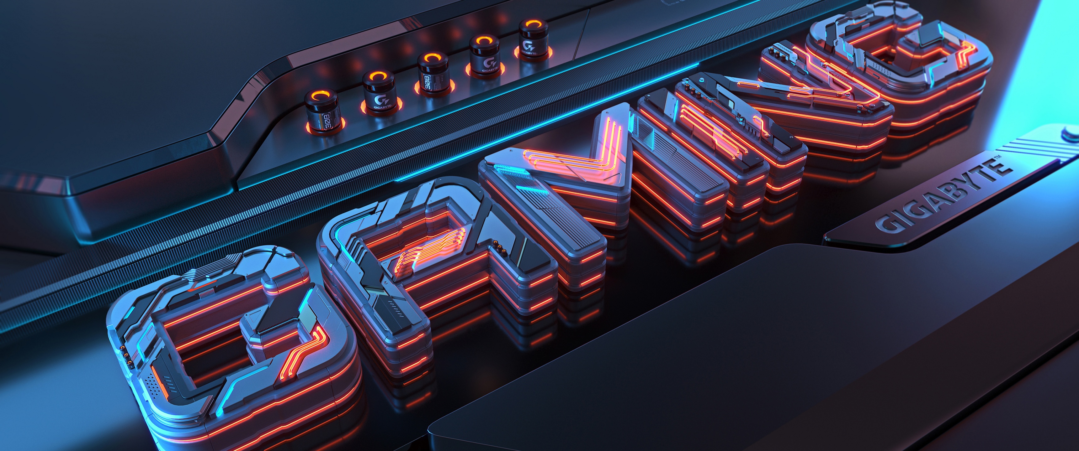 Gigabyte AORUS Gaming Wallpaper 4K, Logo, Cyberpunk, Cyborg