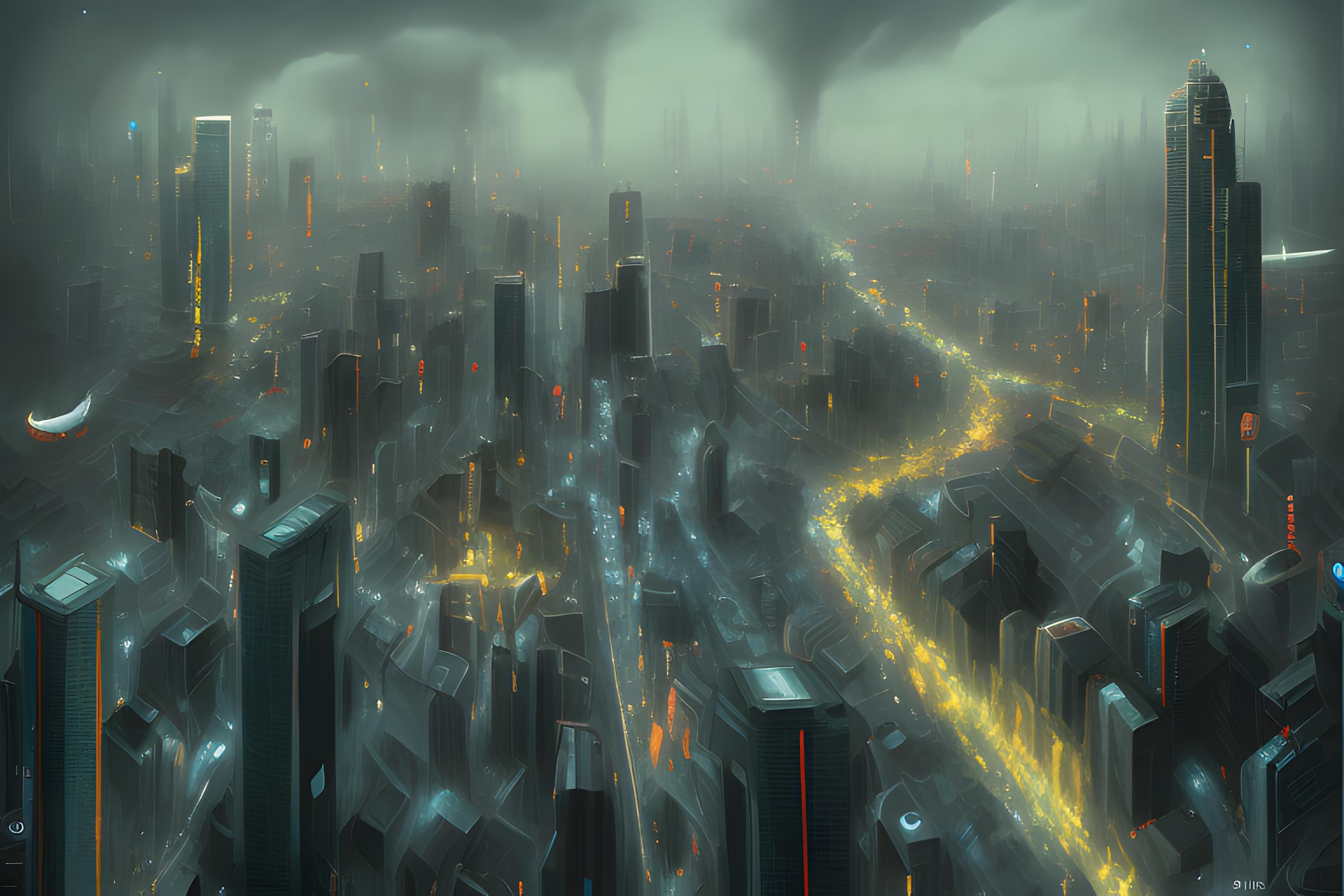 Modern city dark detailed overview