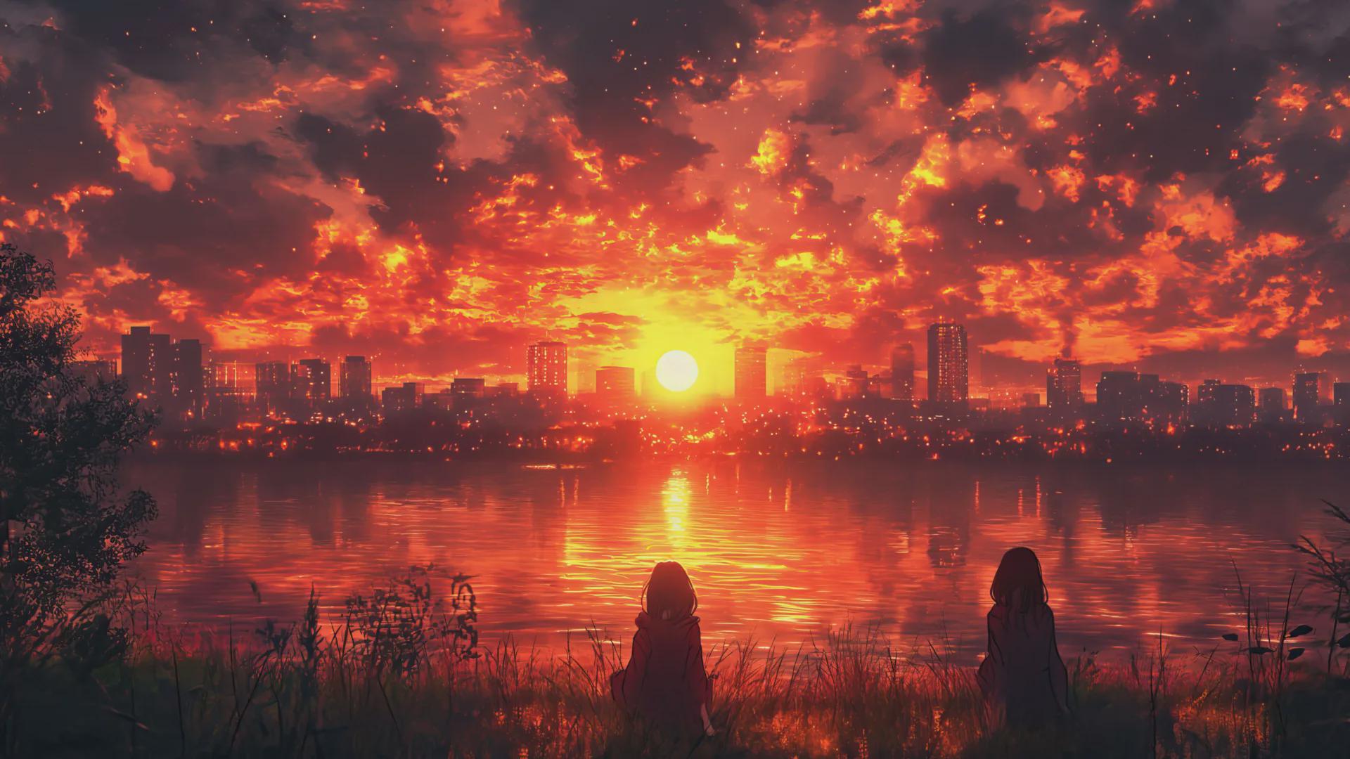 Golden Sunset Over City Skyline AI