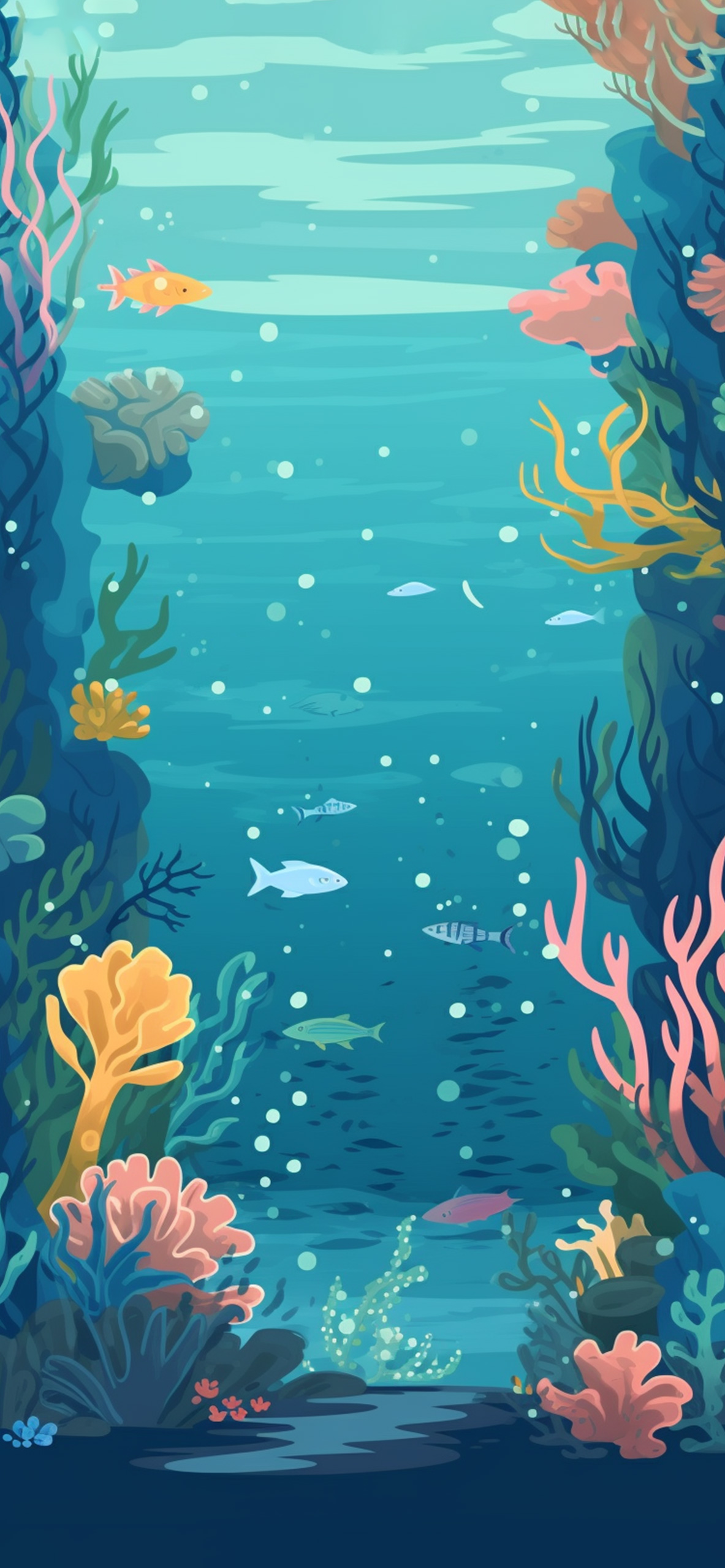 Corals & Fishes Blue Wallpaper