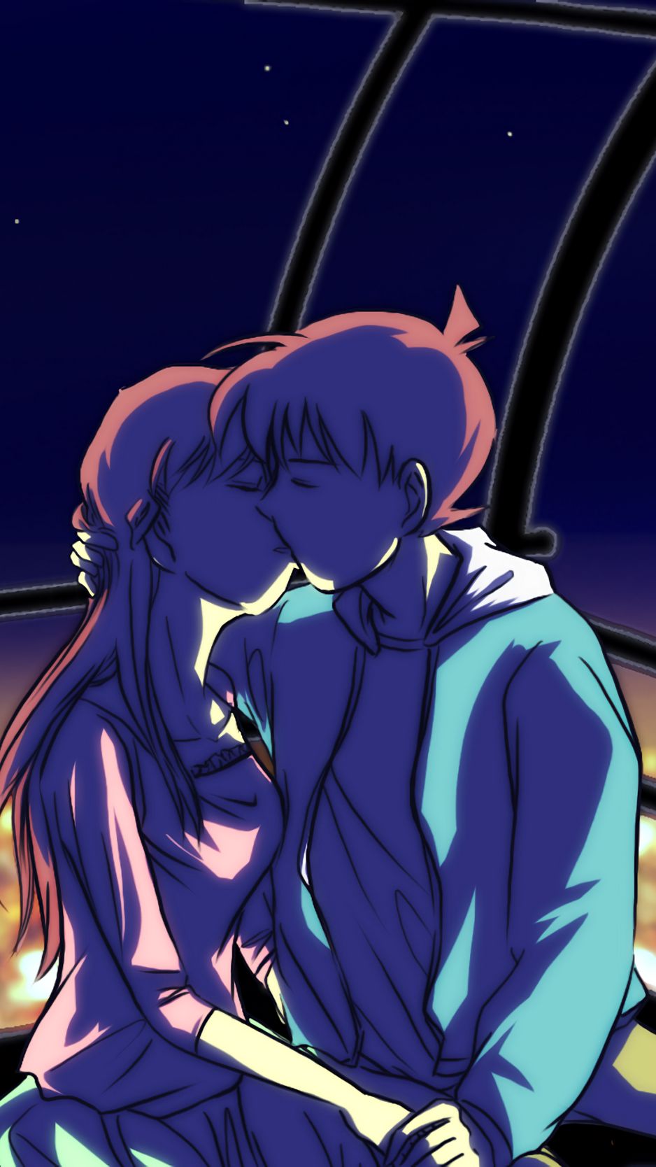 wallpaper 938x1668 couple, kiss, art