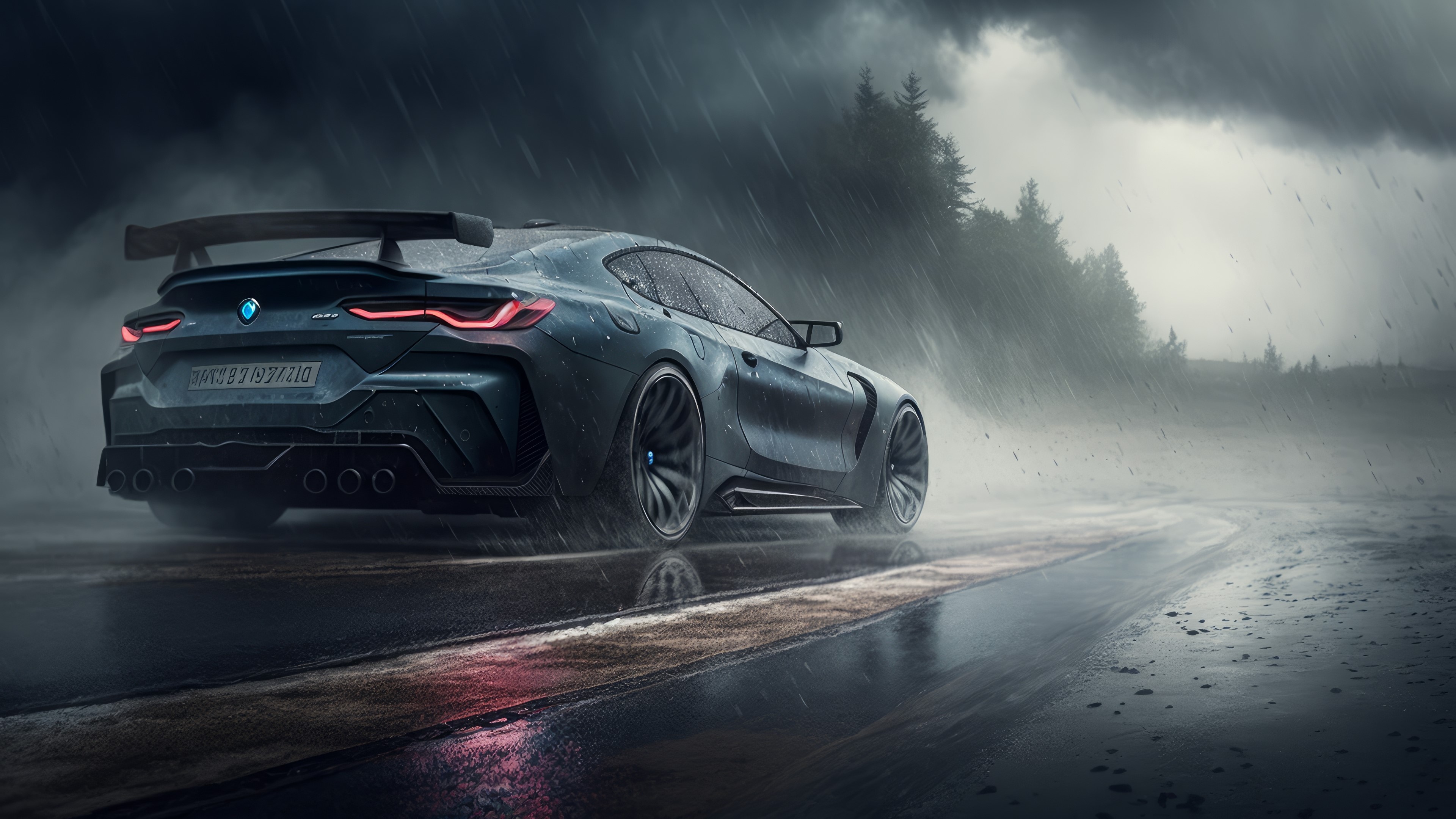 Stormy Drive with Futuristic BMW