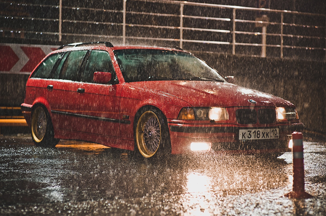 Photo BMW e36 Red Rain Drops Cars