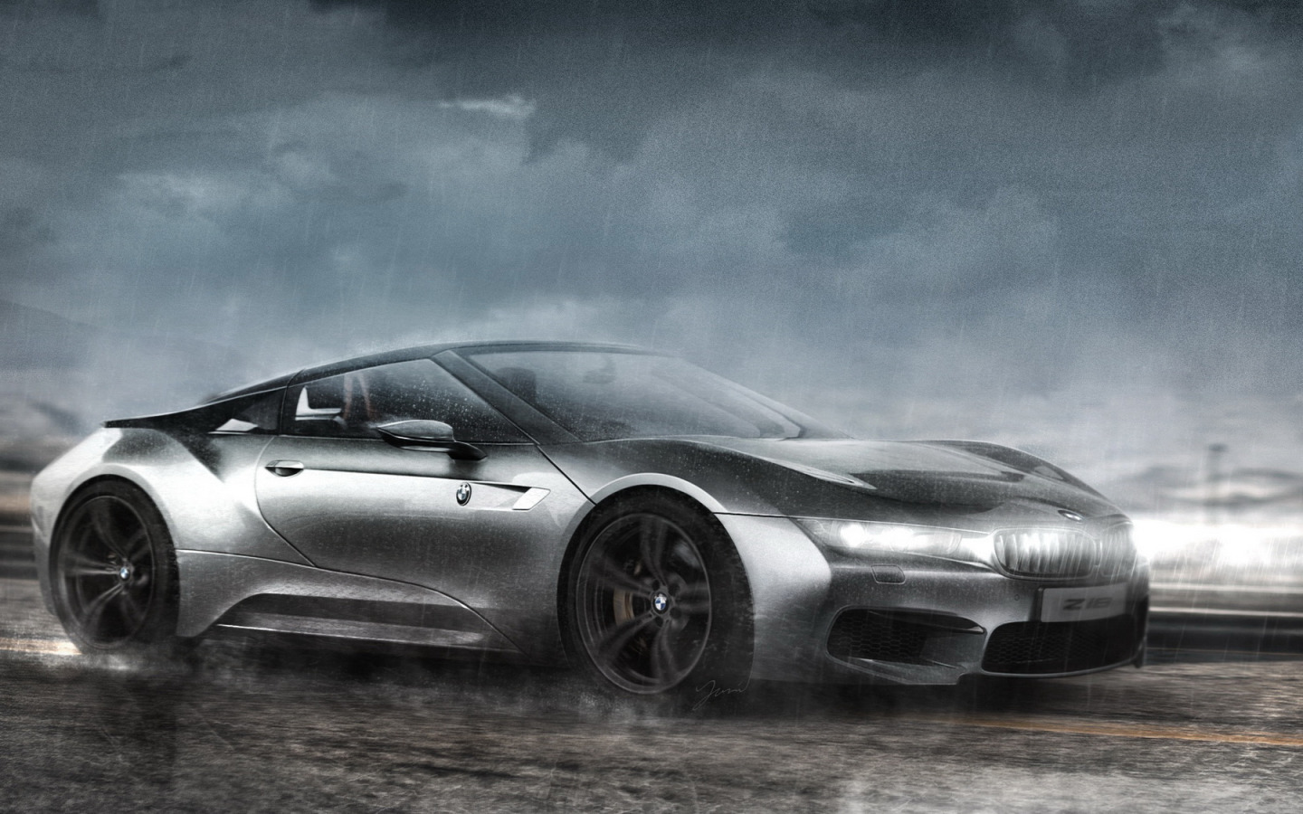 Download wallpaper rain, BMW, in motion