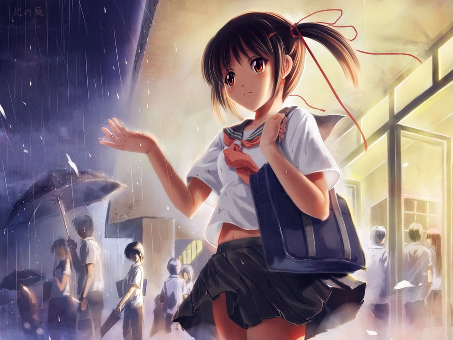 Download wallpaper girl, rain, umbrella