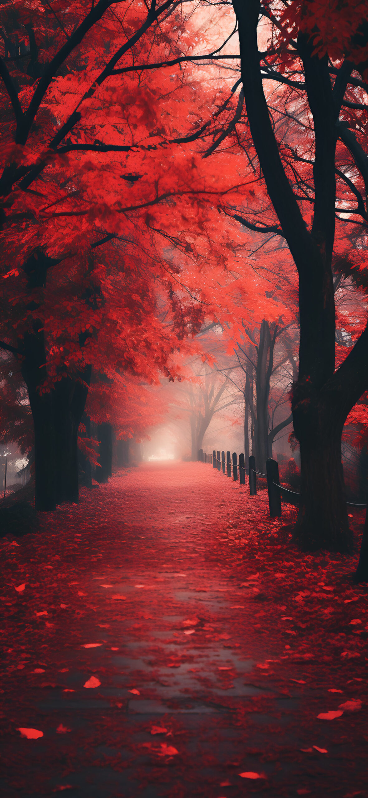 Autumn Avenue: Red Leaves Wallpaper