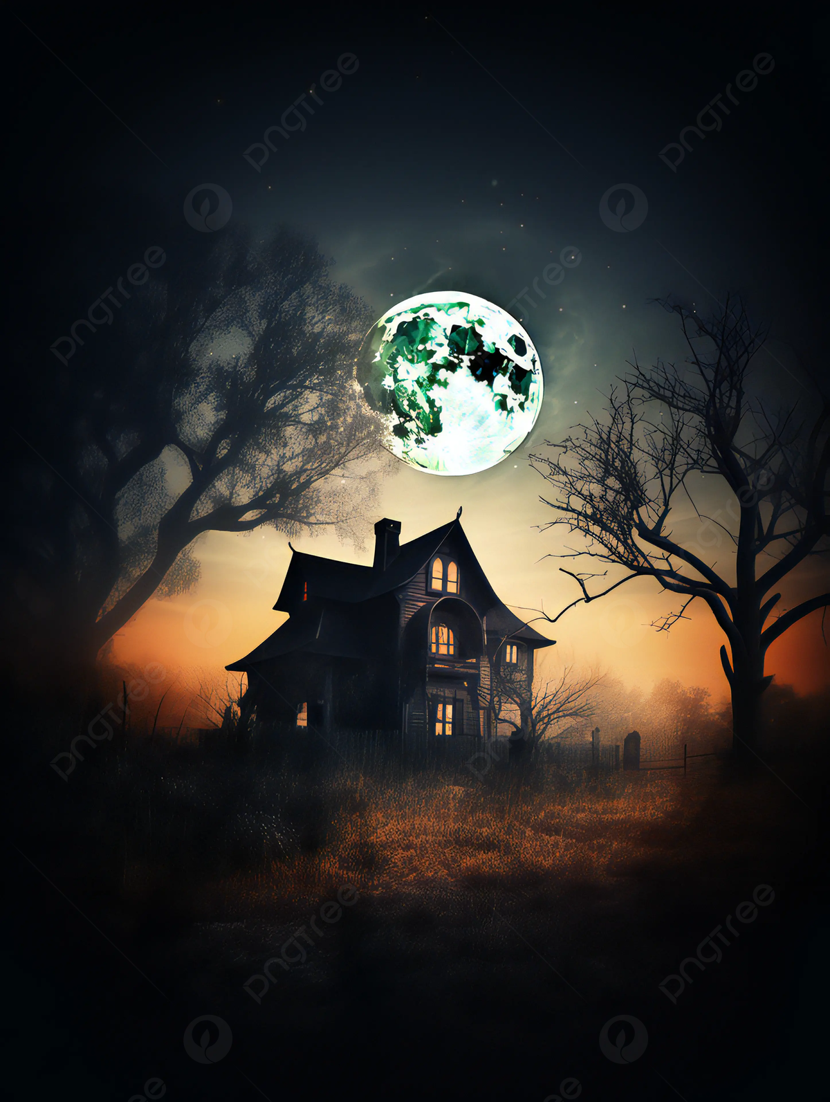Haunted House Moon Trees Horror