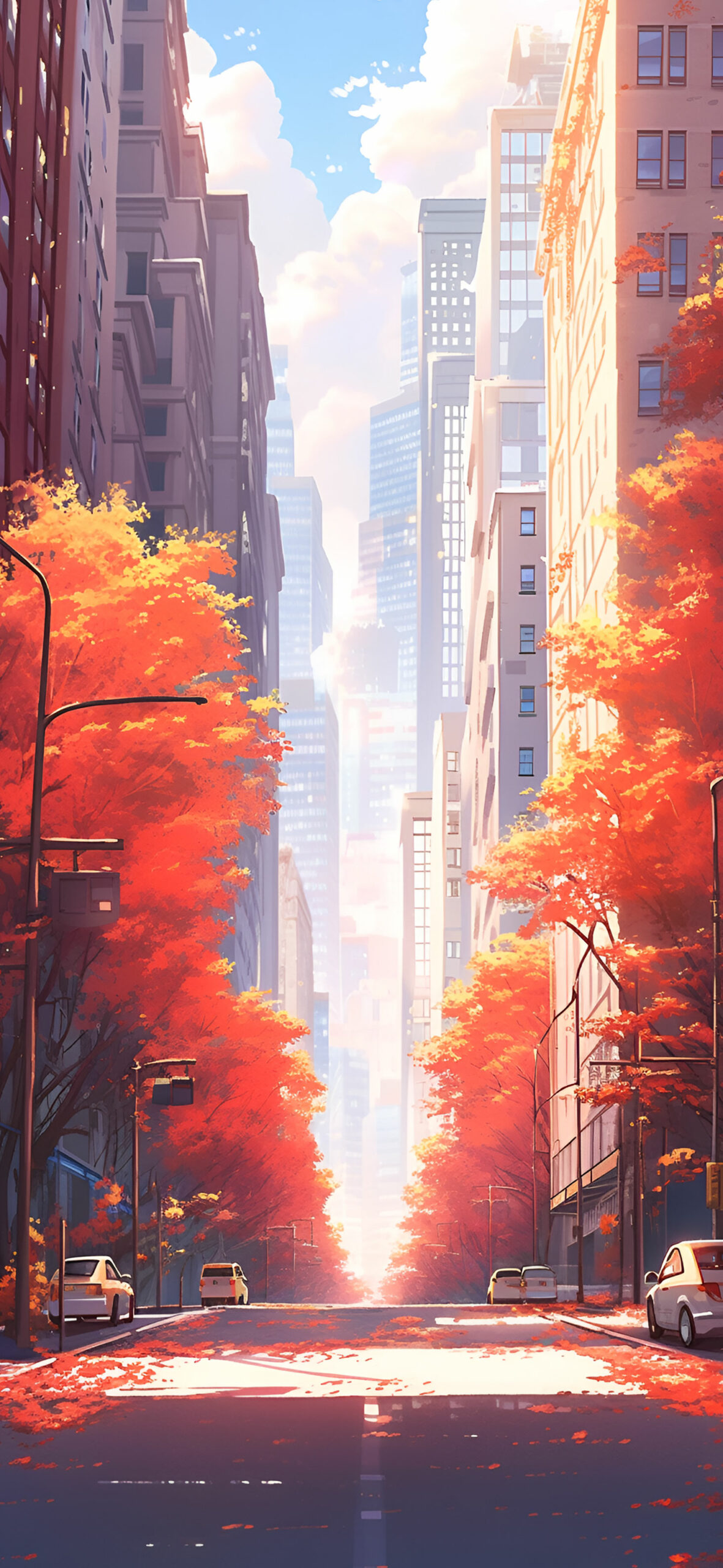 City Street in Autumn Trees Wallpaper Wallpaper iPhone