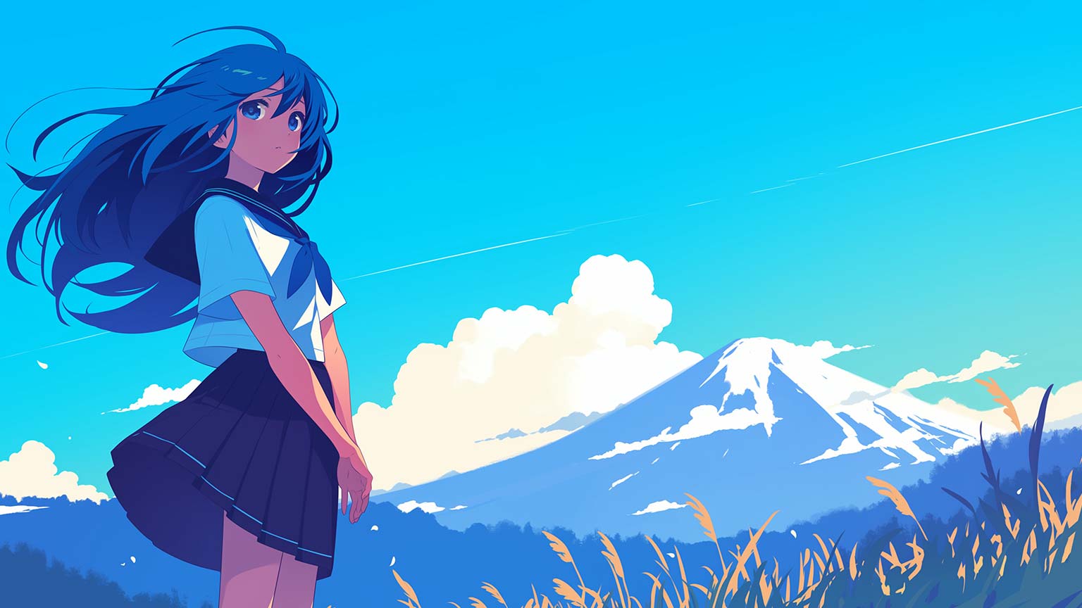 Anime Girl Blue Mountain Desktop