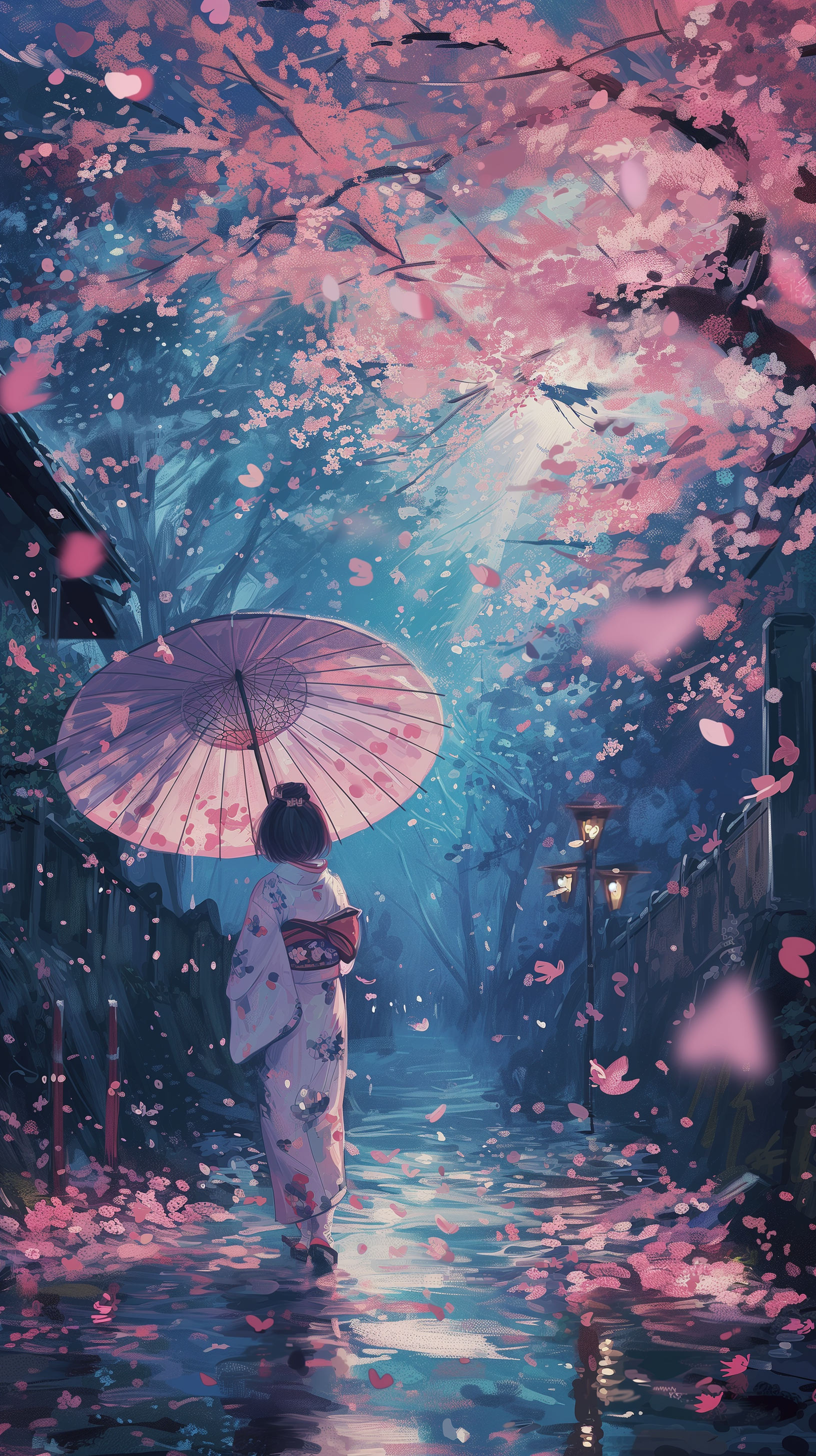 Anime Kimono Girl in Cherry Blossom