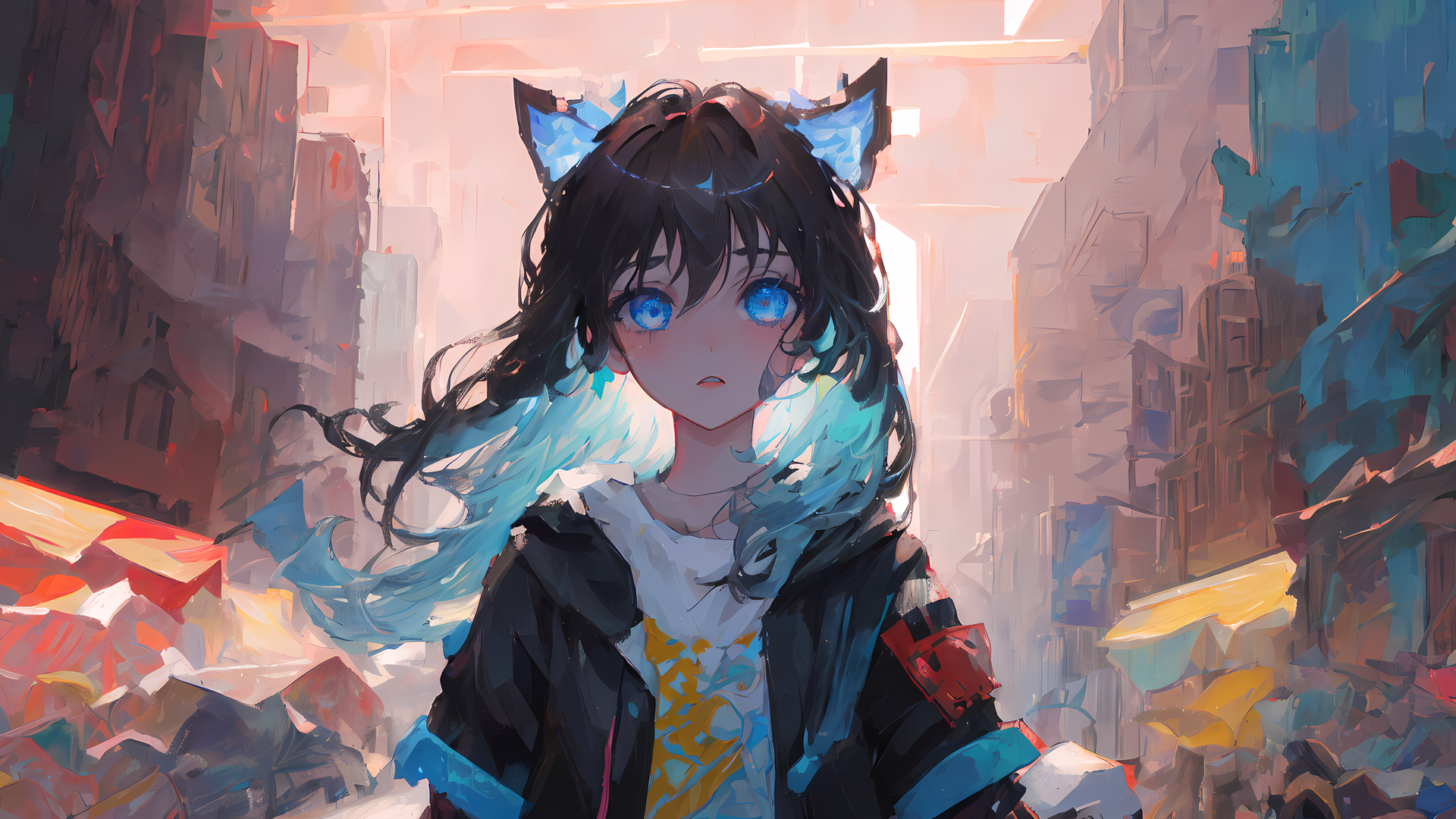 cat girl, anime girls, cat ears, AI art