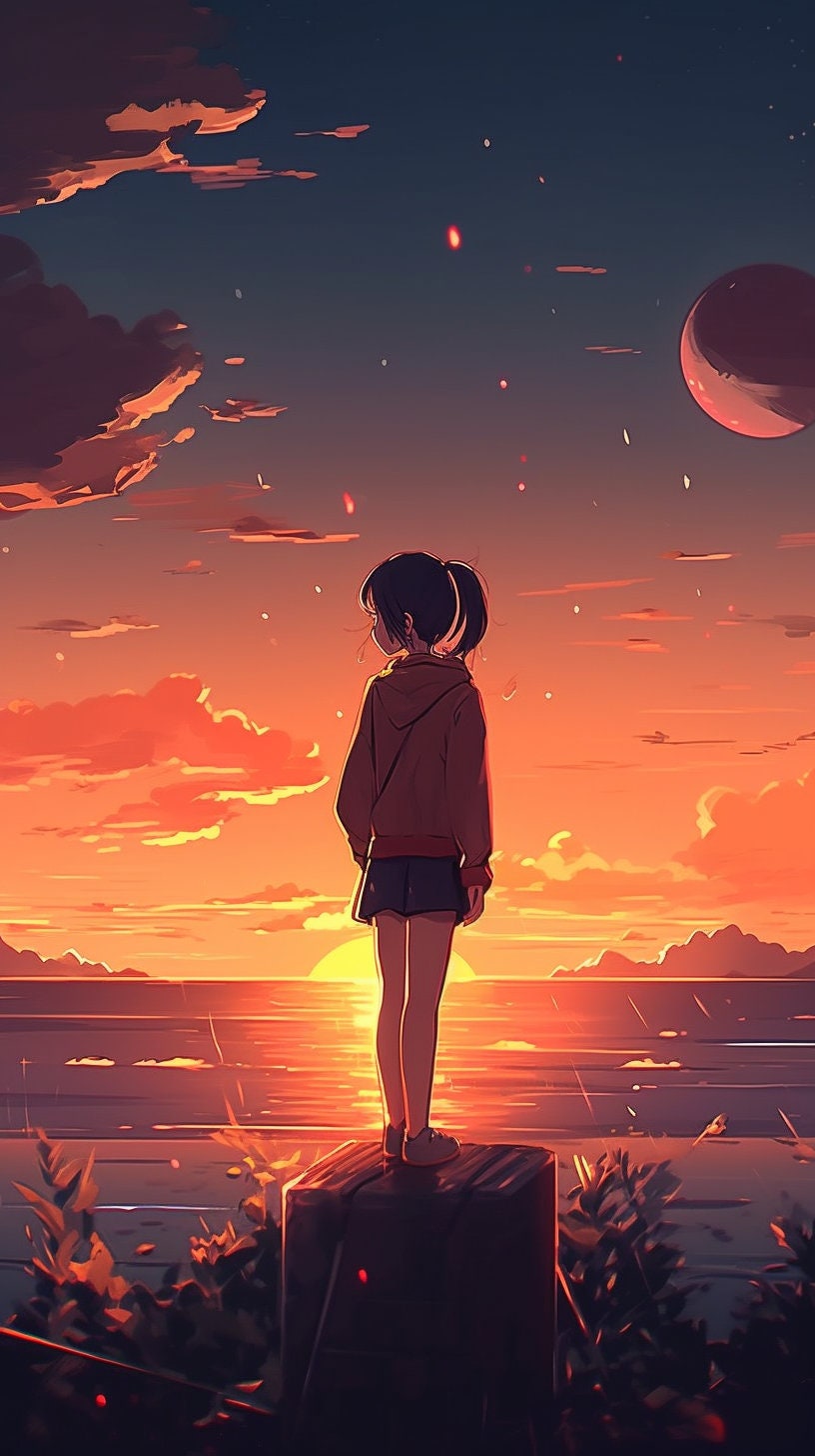 Sunset Anime Phone Background, 5 Pack