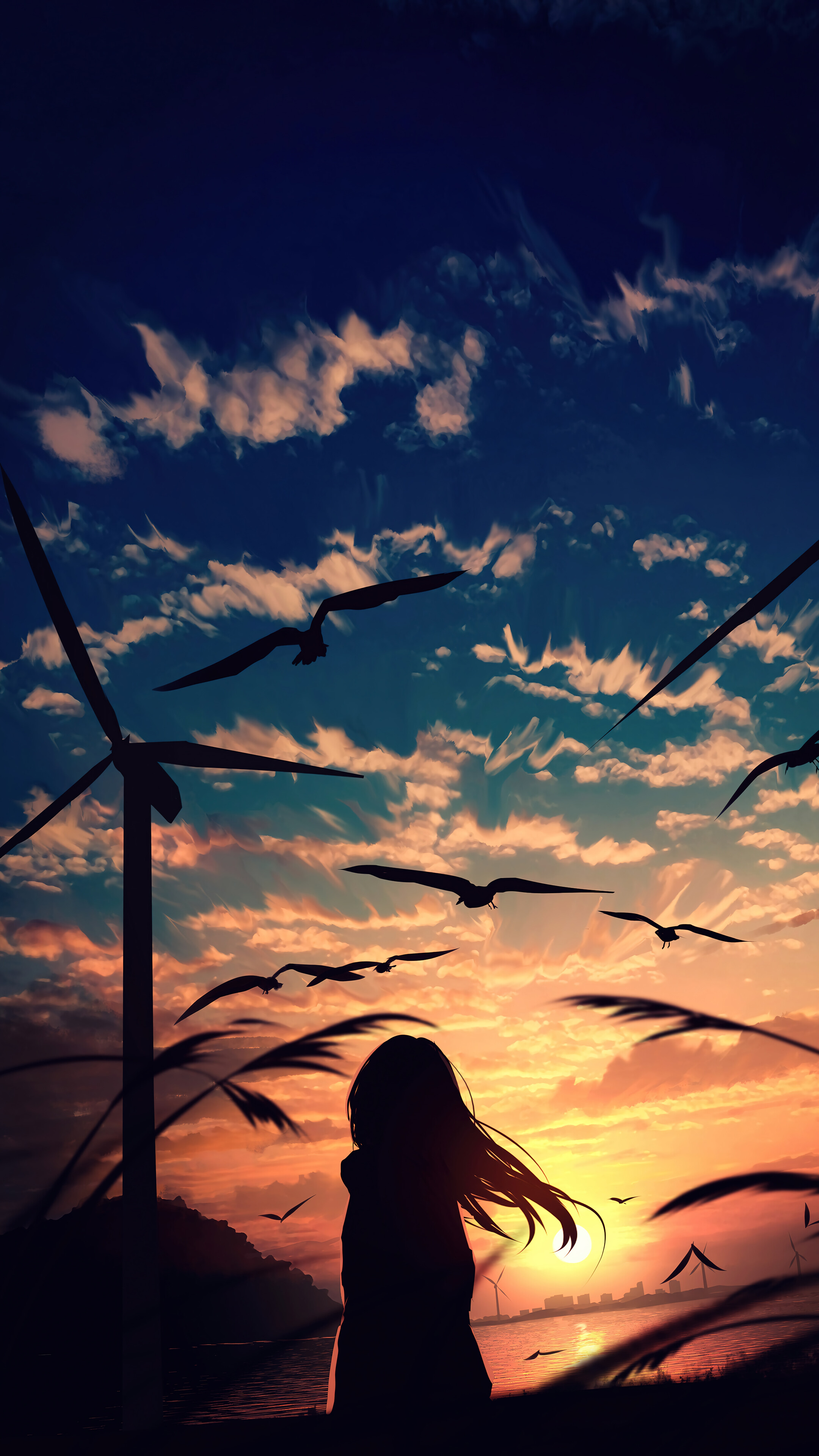 Anime Sunset 4K Vertical Wallpaper