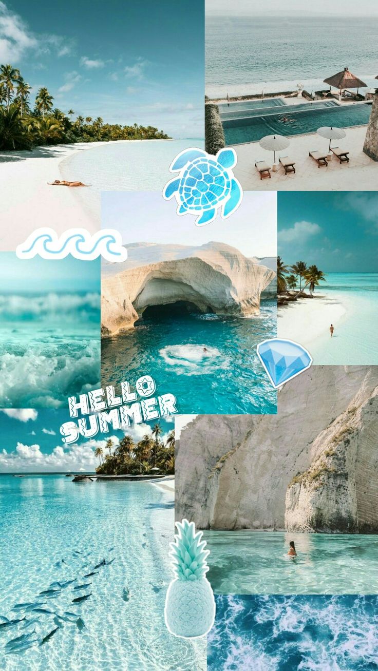 Summer background, Beach wall collage