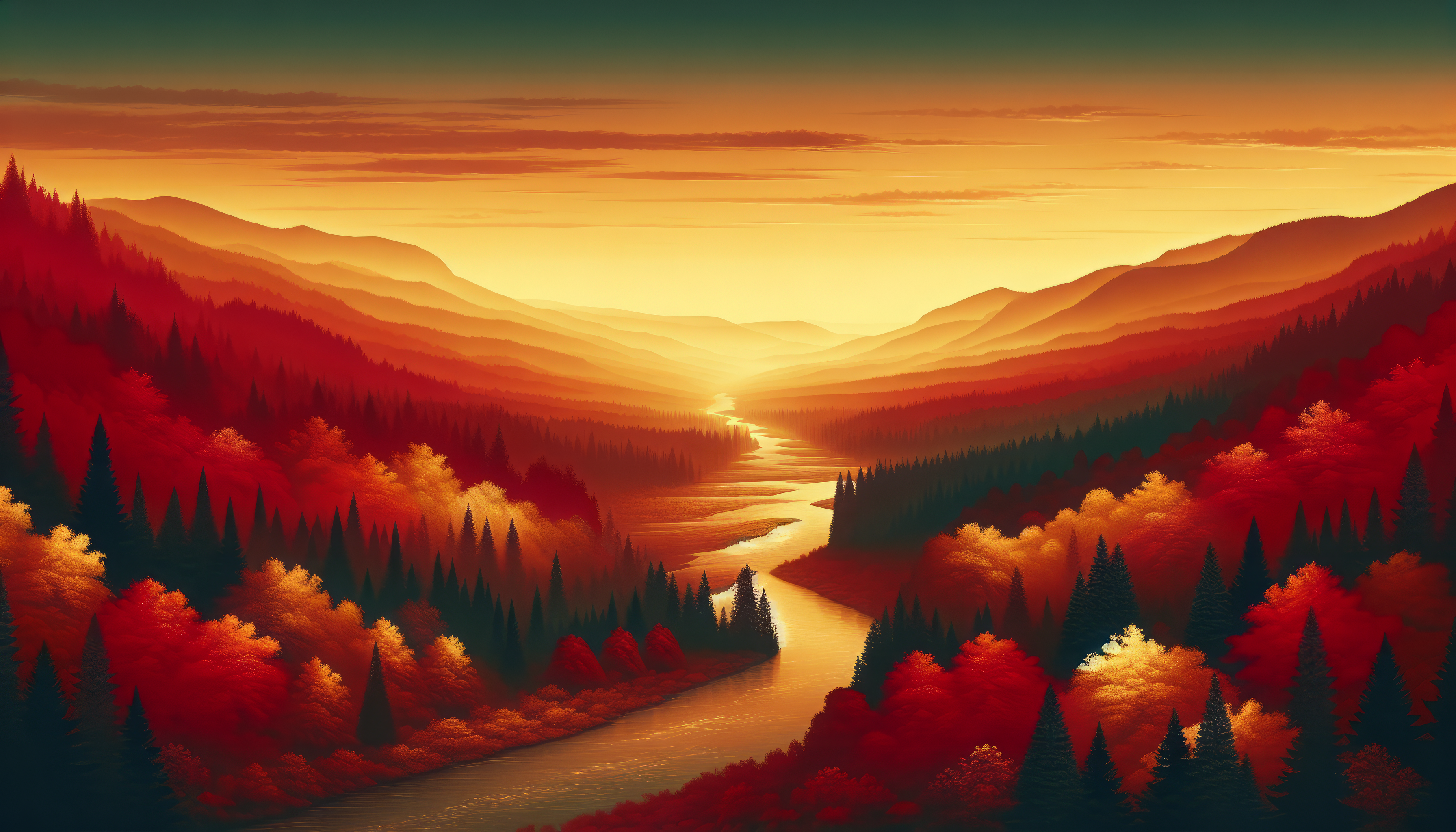 Autumn Sunset Valley HD Wallpaper