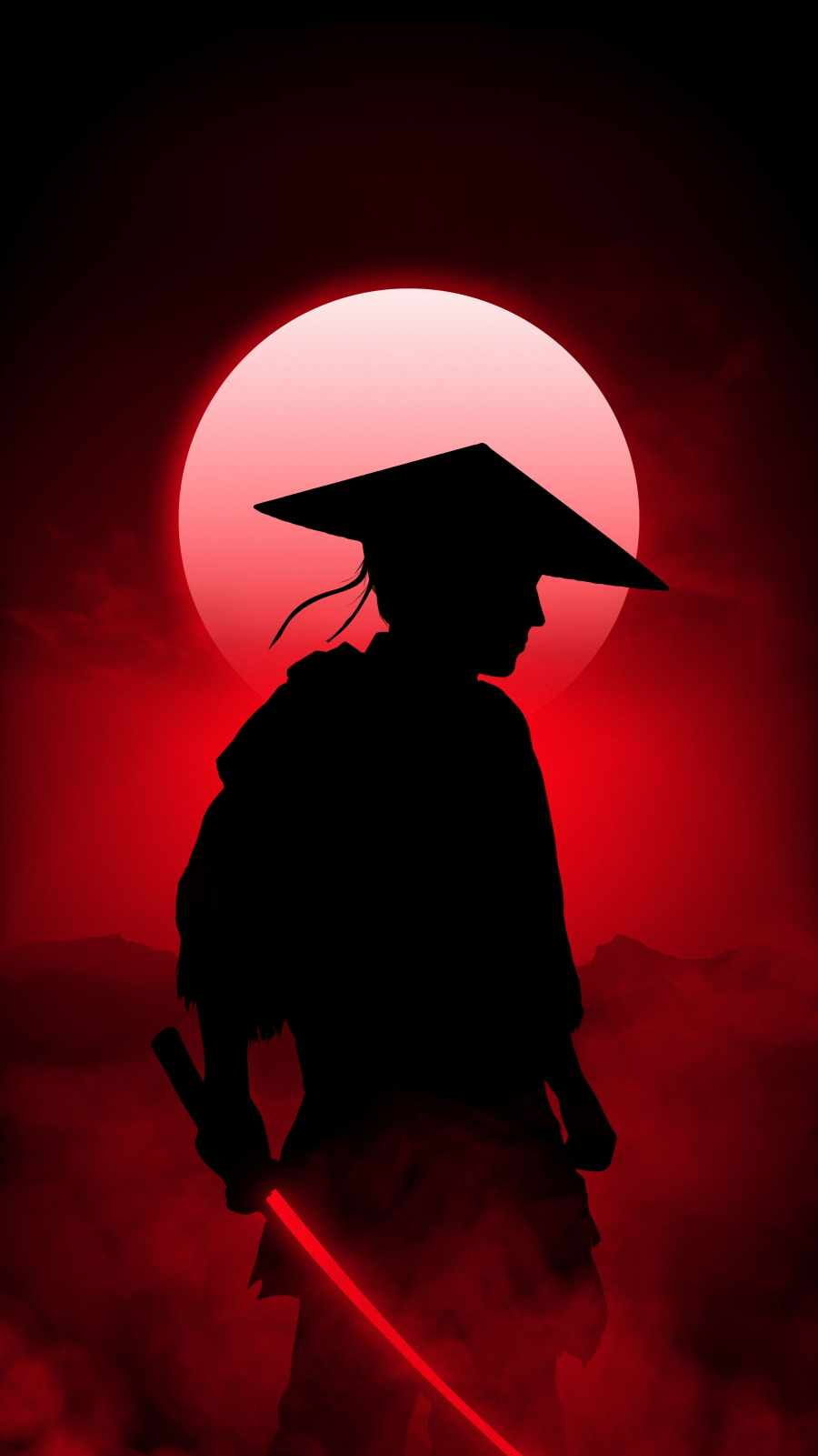 Samurai Red Moon Wallpaper