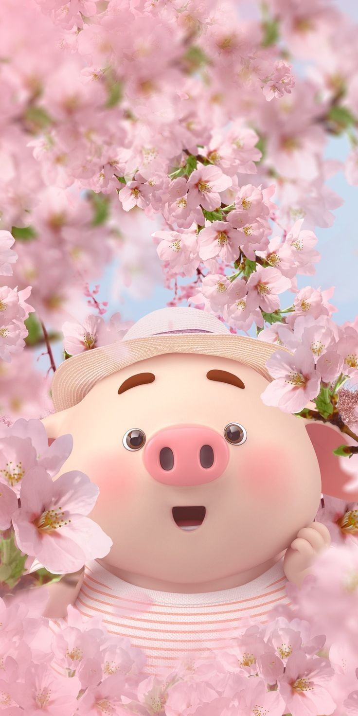 Pig wallpaper, Pink flowers wallpaper