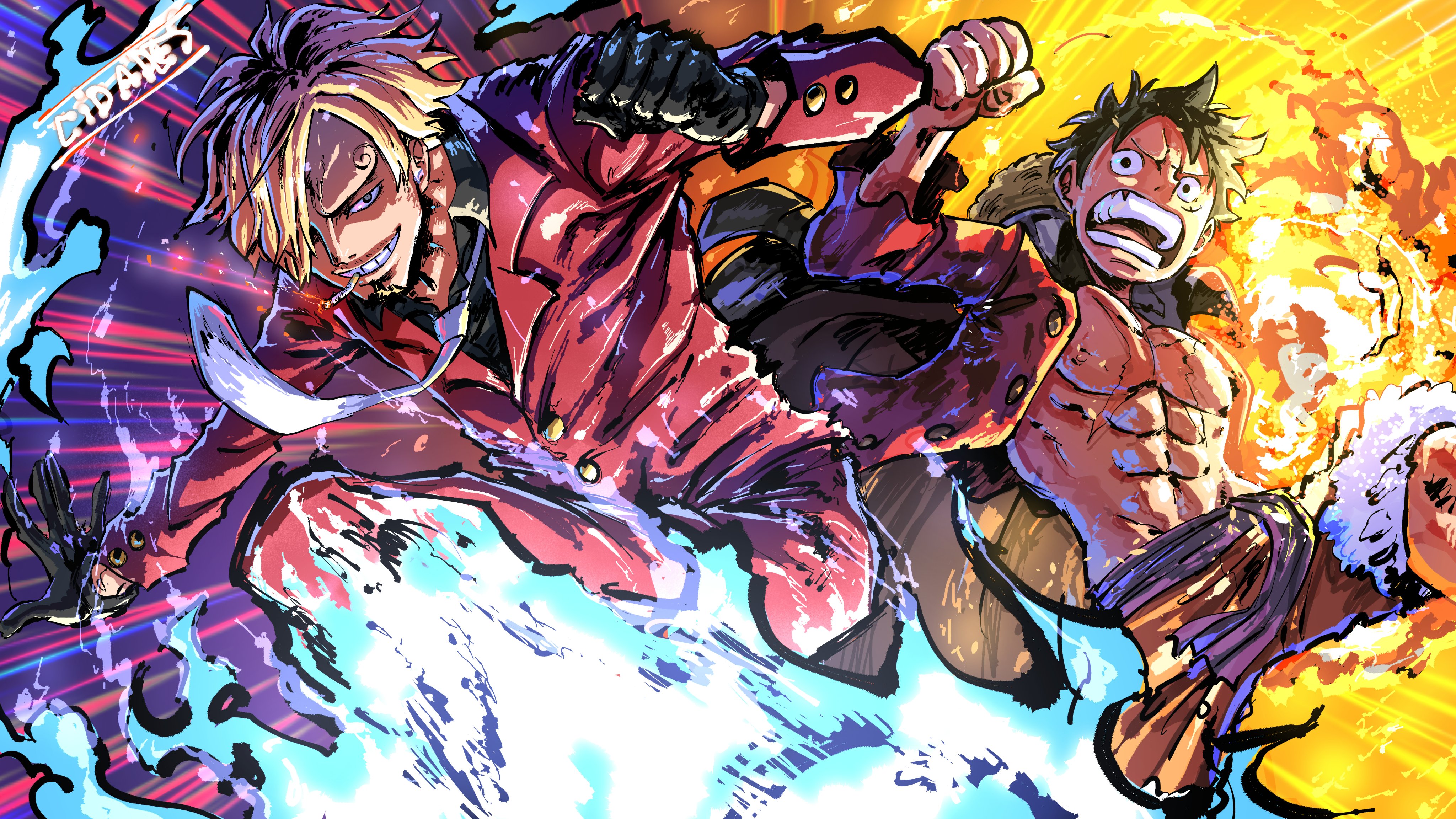 Sanji Ifrit Jambe and luffy vs
