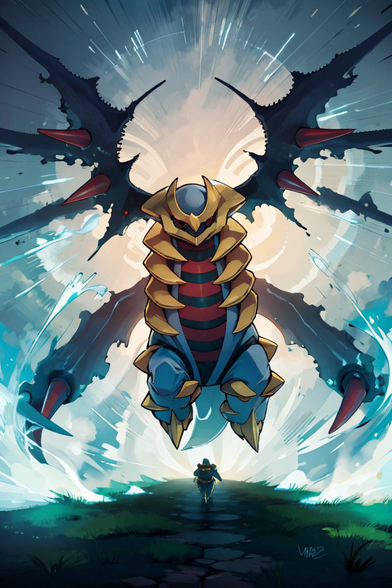 A cartoon image of a giant monster