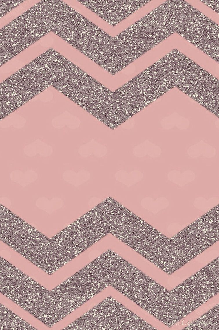 Silver sparkle chevron & pink hearts