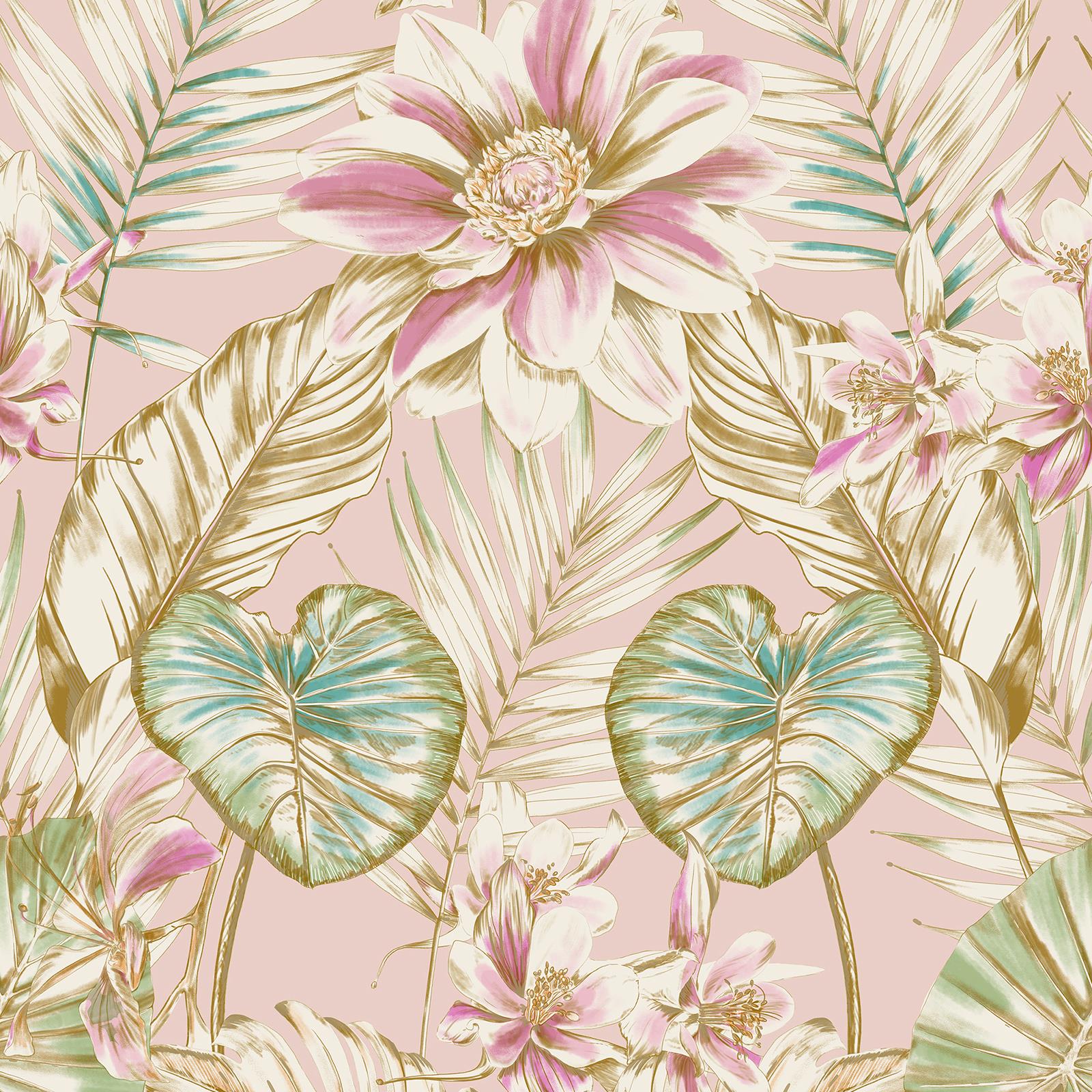 Pink Wallpaper Floral Wood
