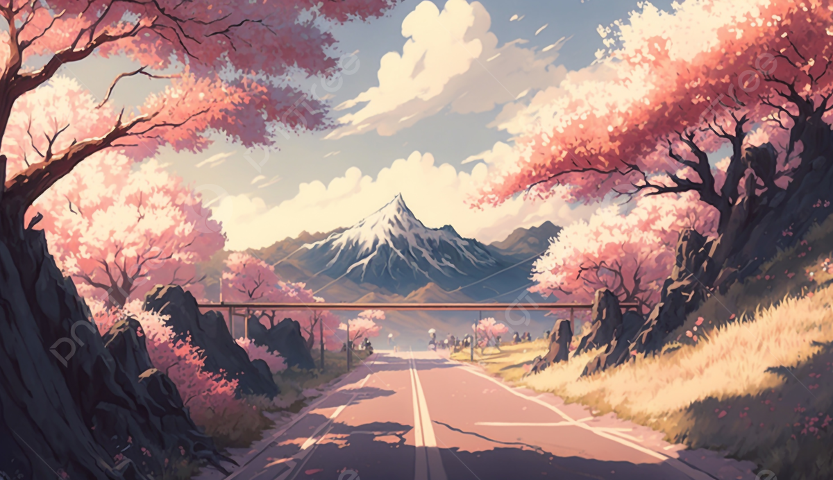 Cartoon Fuji Mountain Background Image