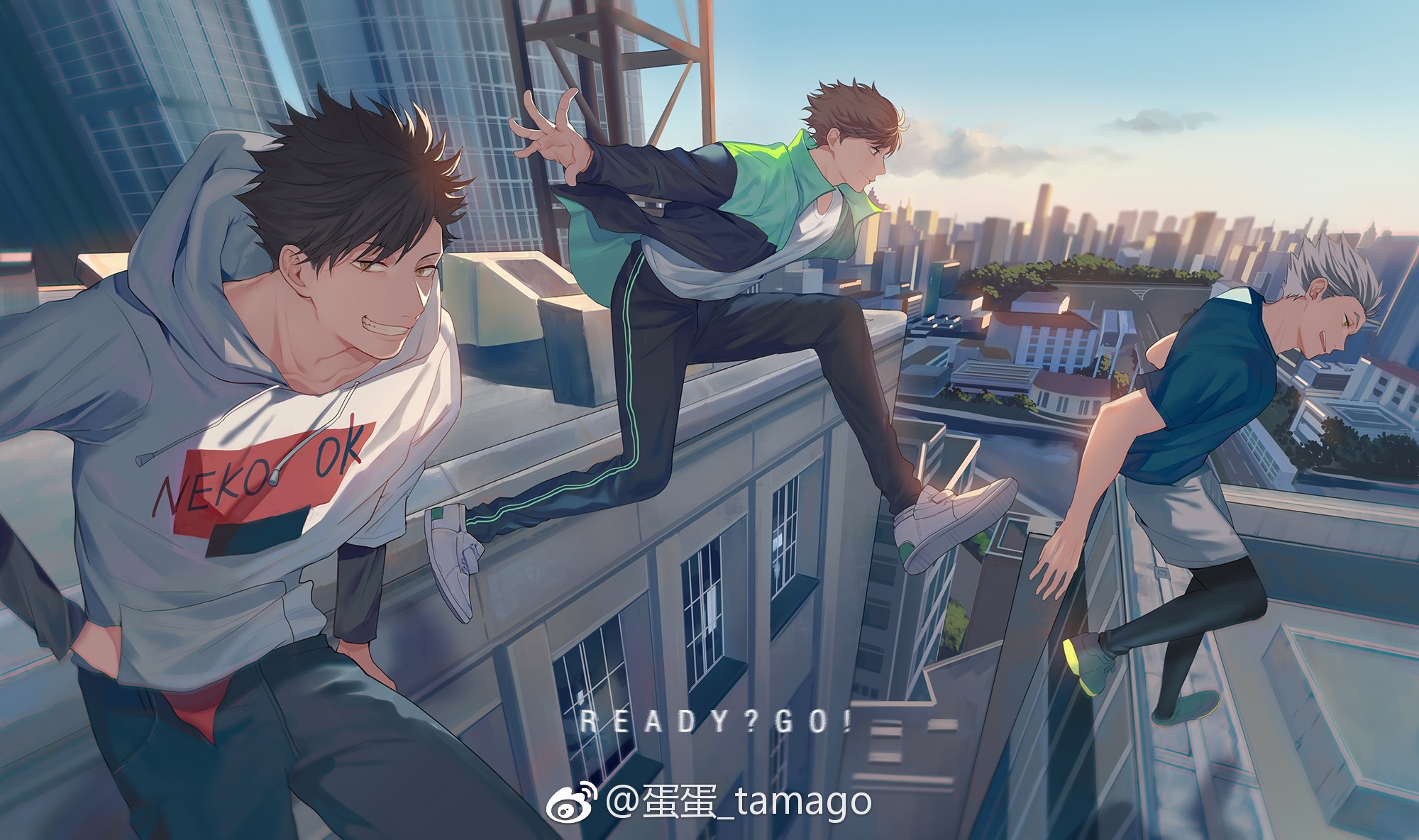 Wallpaper the city, guys, jump, Haikyuu